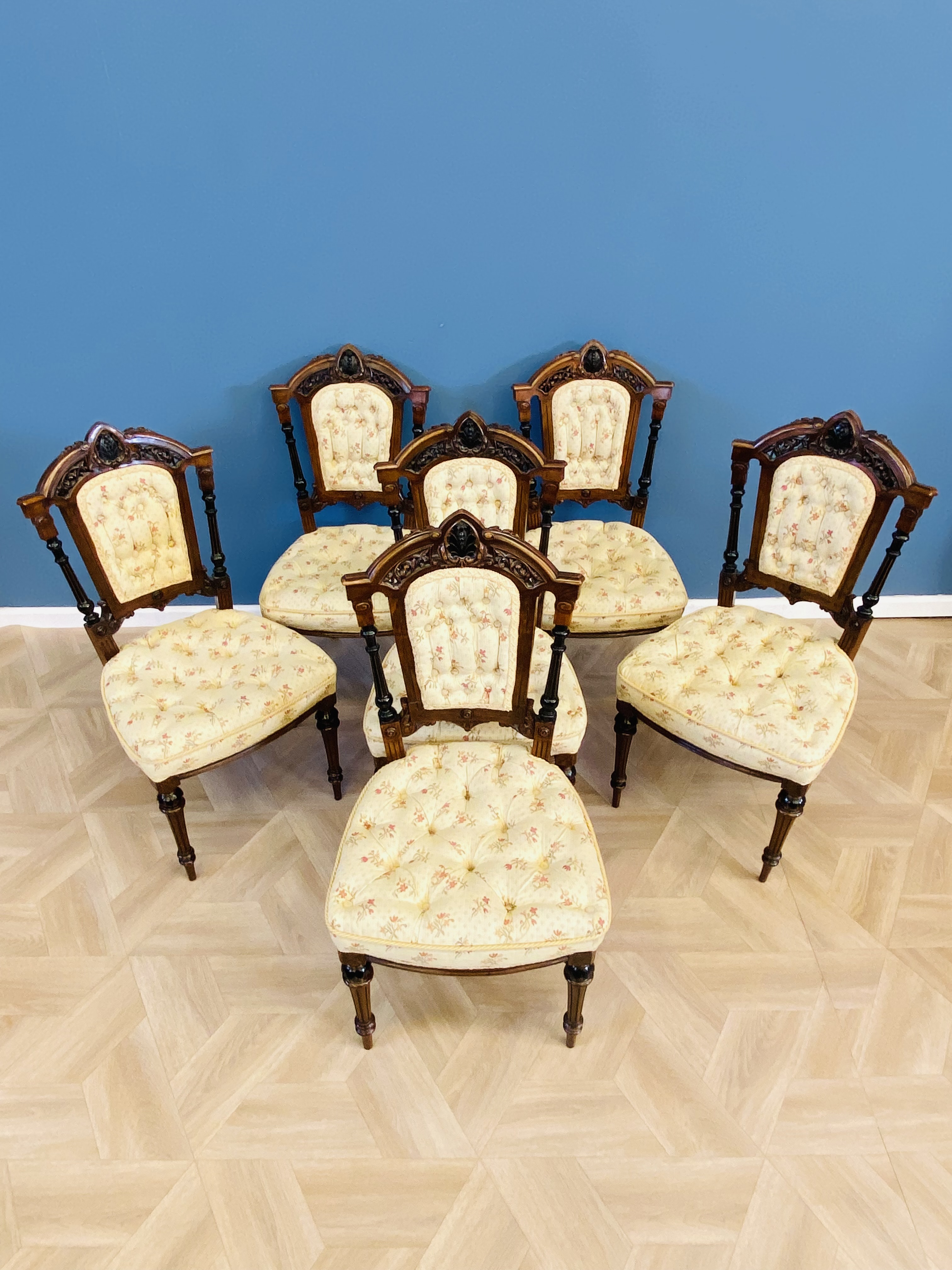 Set of six Victorian walnut chairs - Image 2 of 9