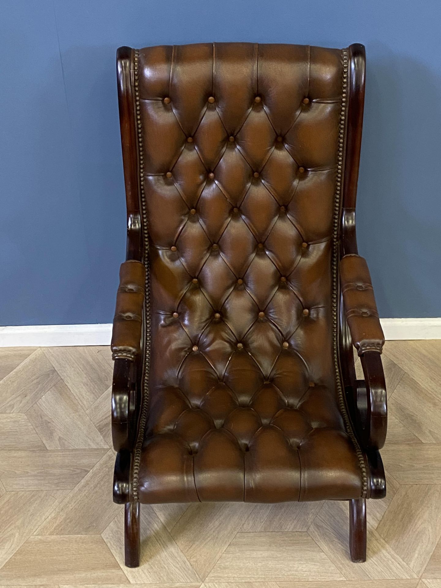 Mahogany framed leather button back armchair - Image 2 of 7