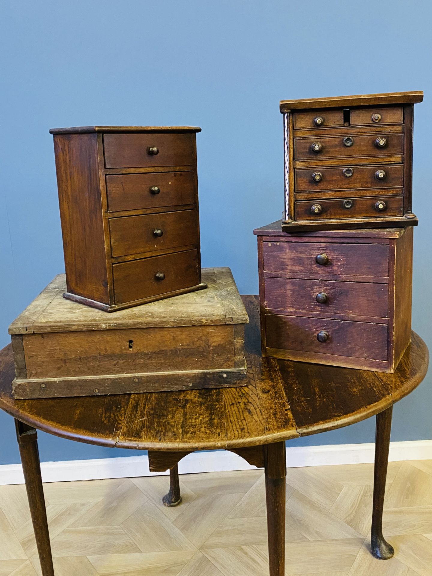 Apprentice chest, two banks of drawers and an oak box - Image 2 of 10