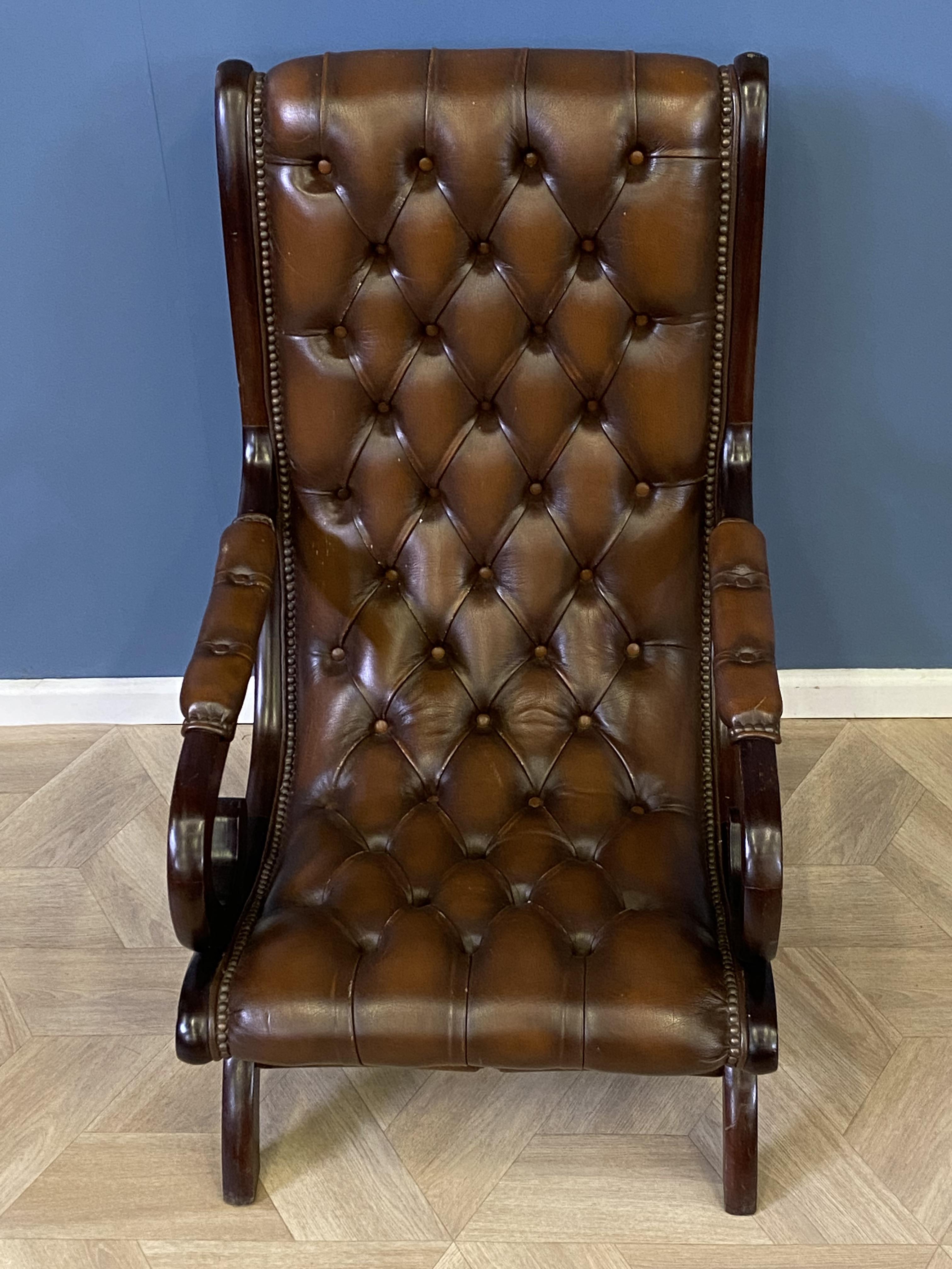 Mahogany framed leather button back armchair