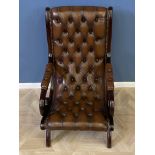 Mahogany framed leather button back armchair