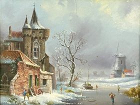 Two framed oil on board of winter scenes