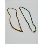 Two beaded necklaces with 14ct gold clasps