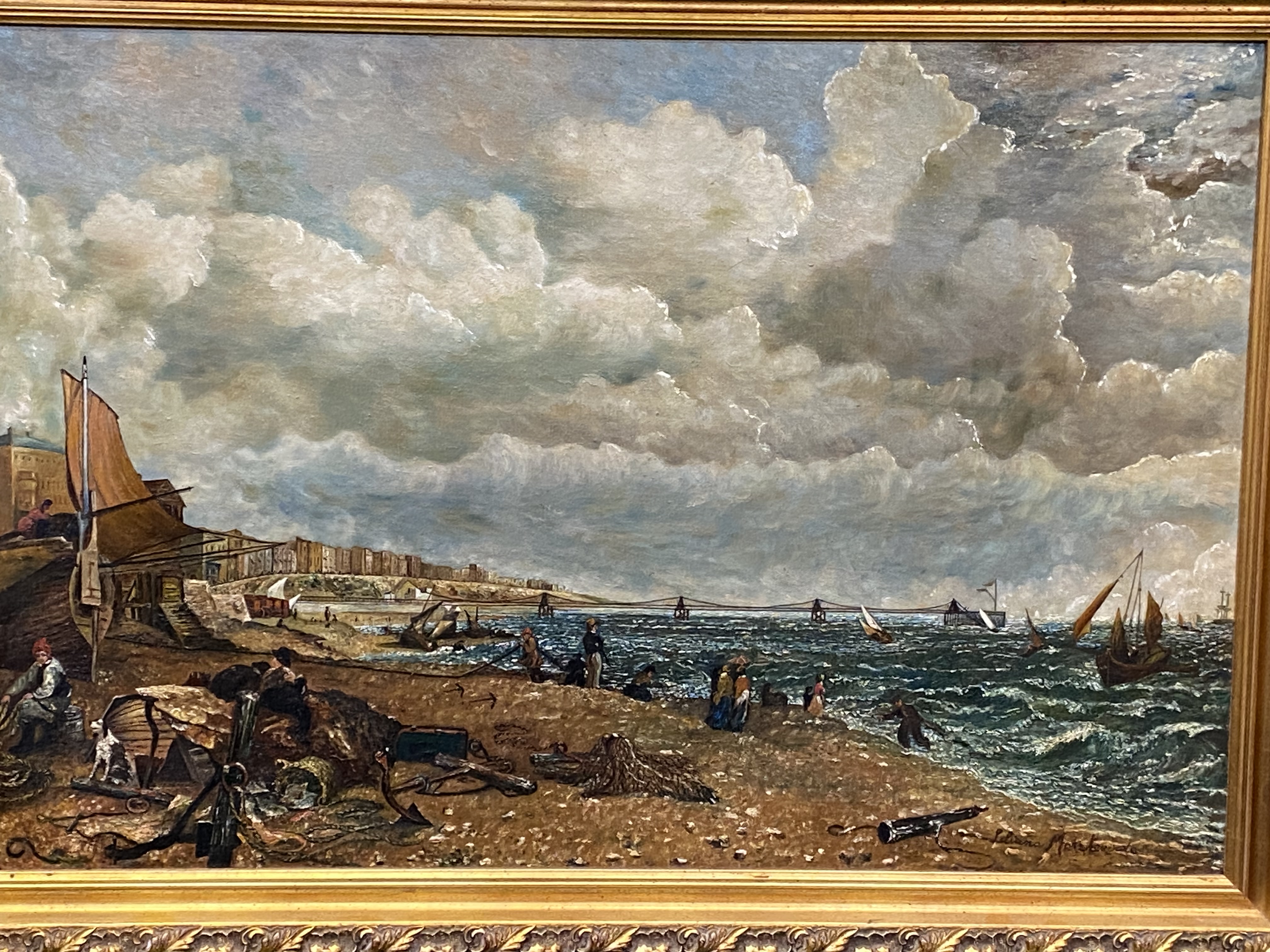 Framed oil on canvas of a Victorian coastal scene - Image 2 of 4