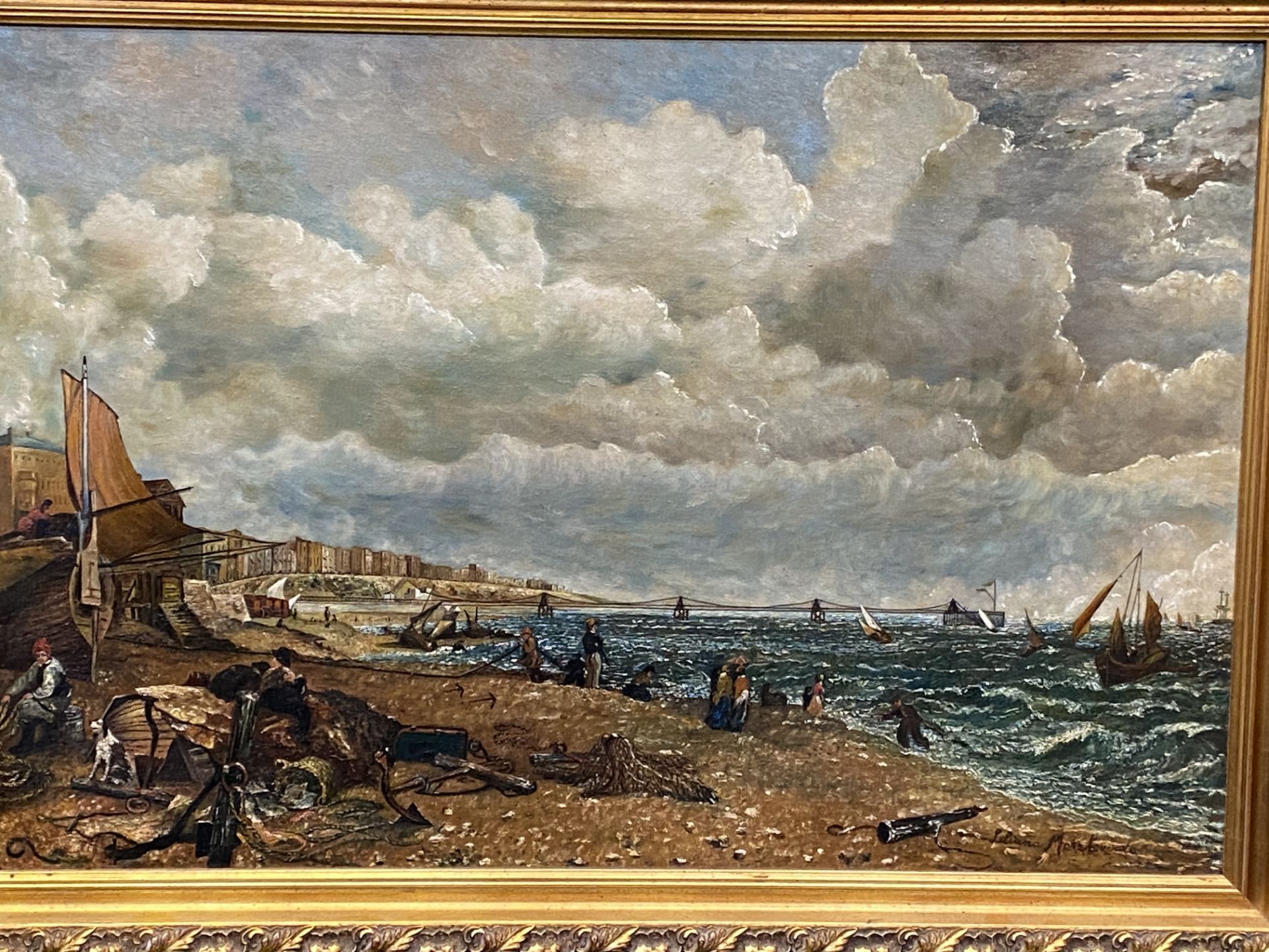 Framed oil on canvas of a Victorian coastal scene - Bild 2 aus 4