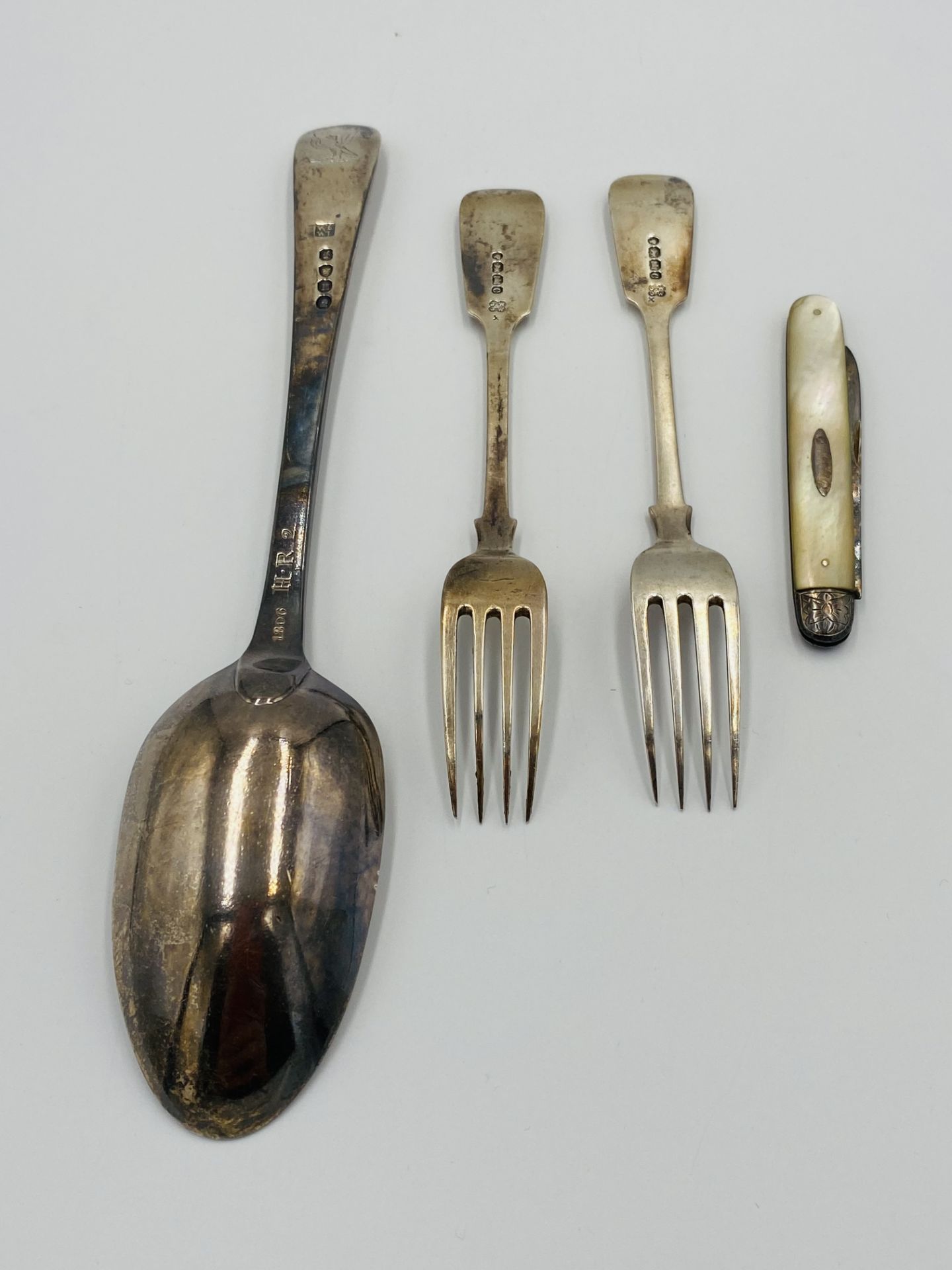 George III silver table spoon, together with other items of silver - Image 5 of 7