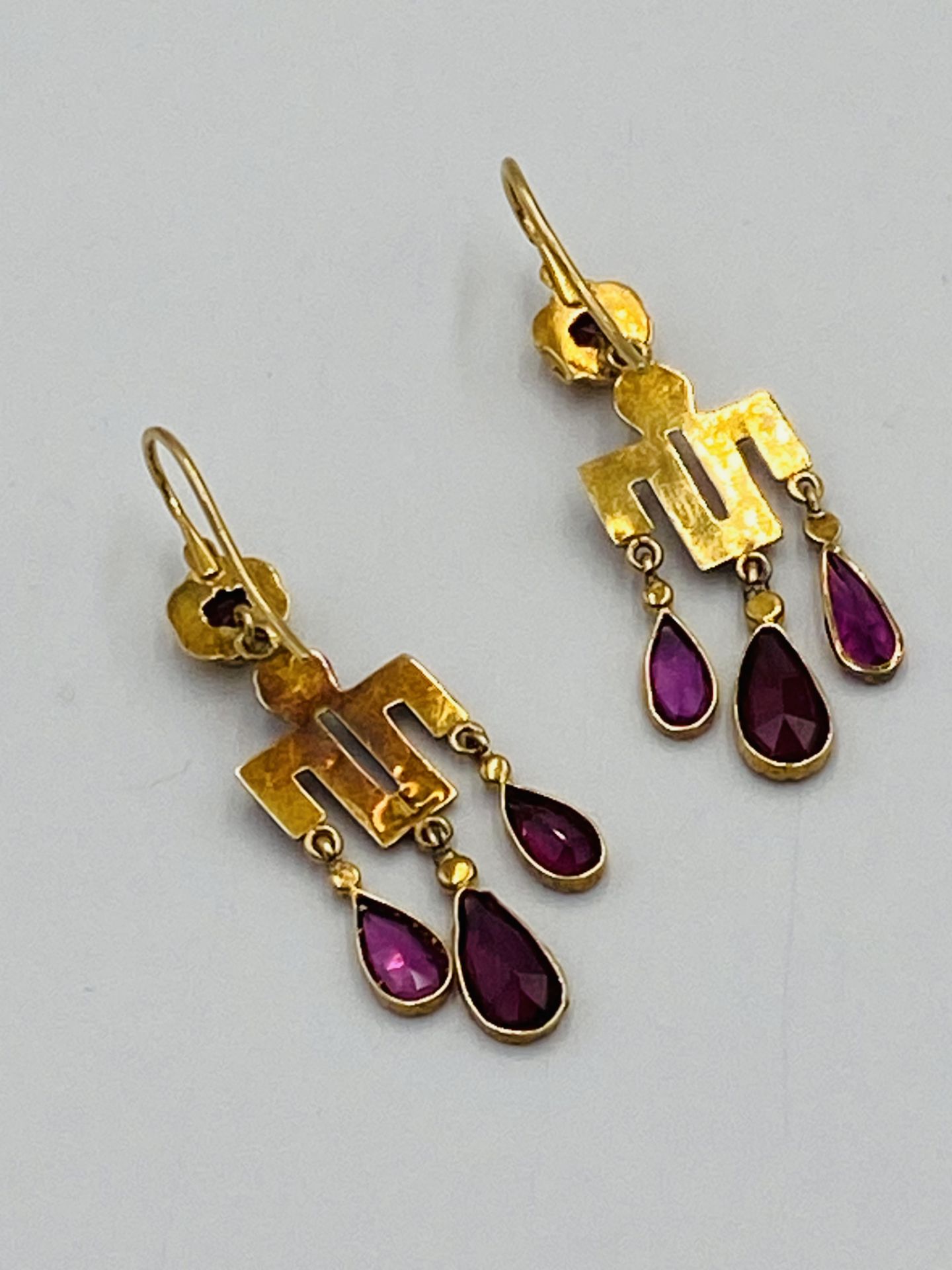 18ct gold, amethyst and seed pearl earrings - Bild 4 aus 4