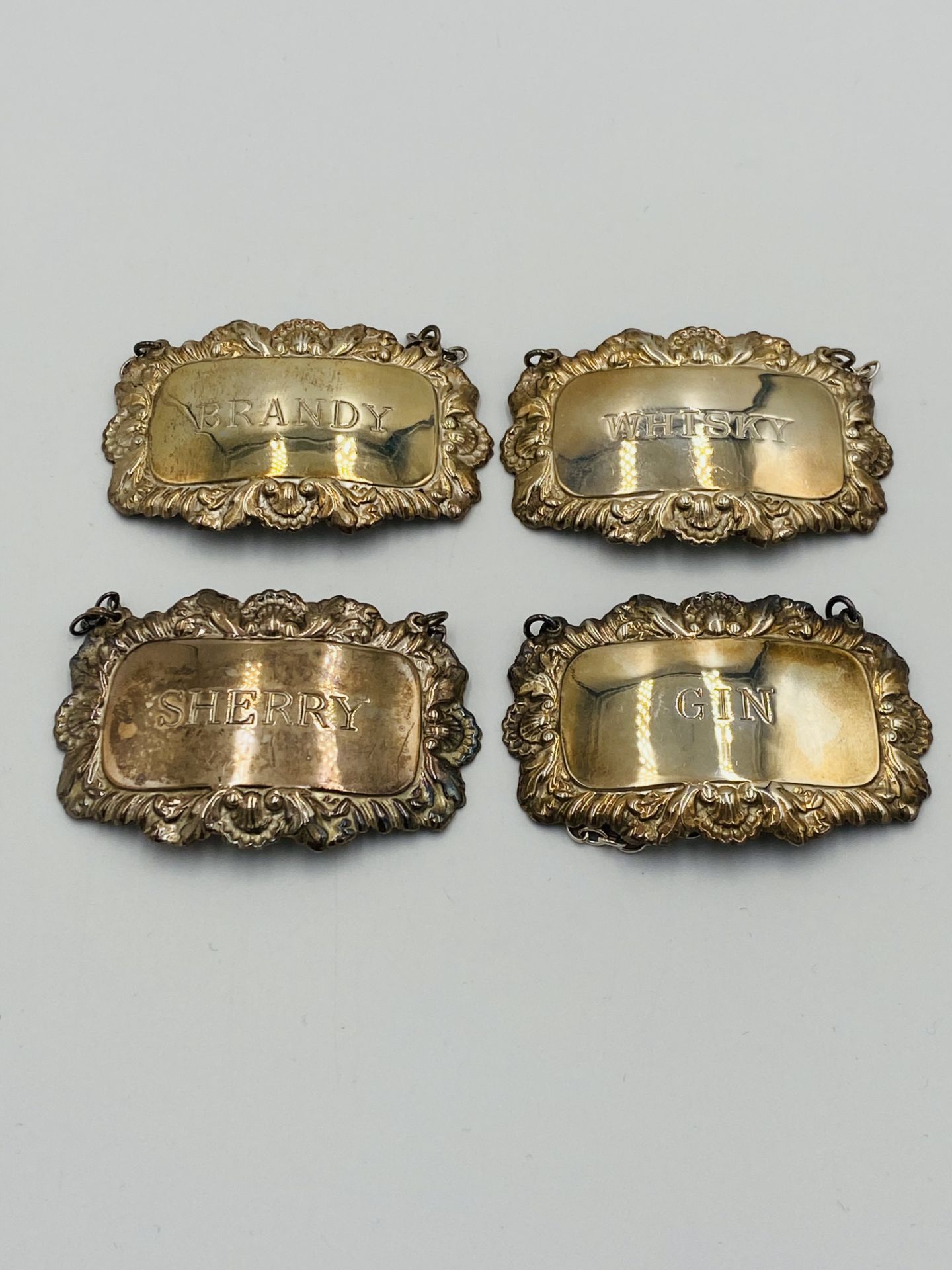 Set of four silver decanter labels - Image 3 of 4