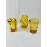 Three amber coloured Whitefriars vases