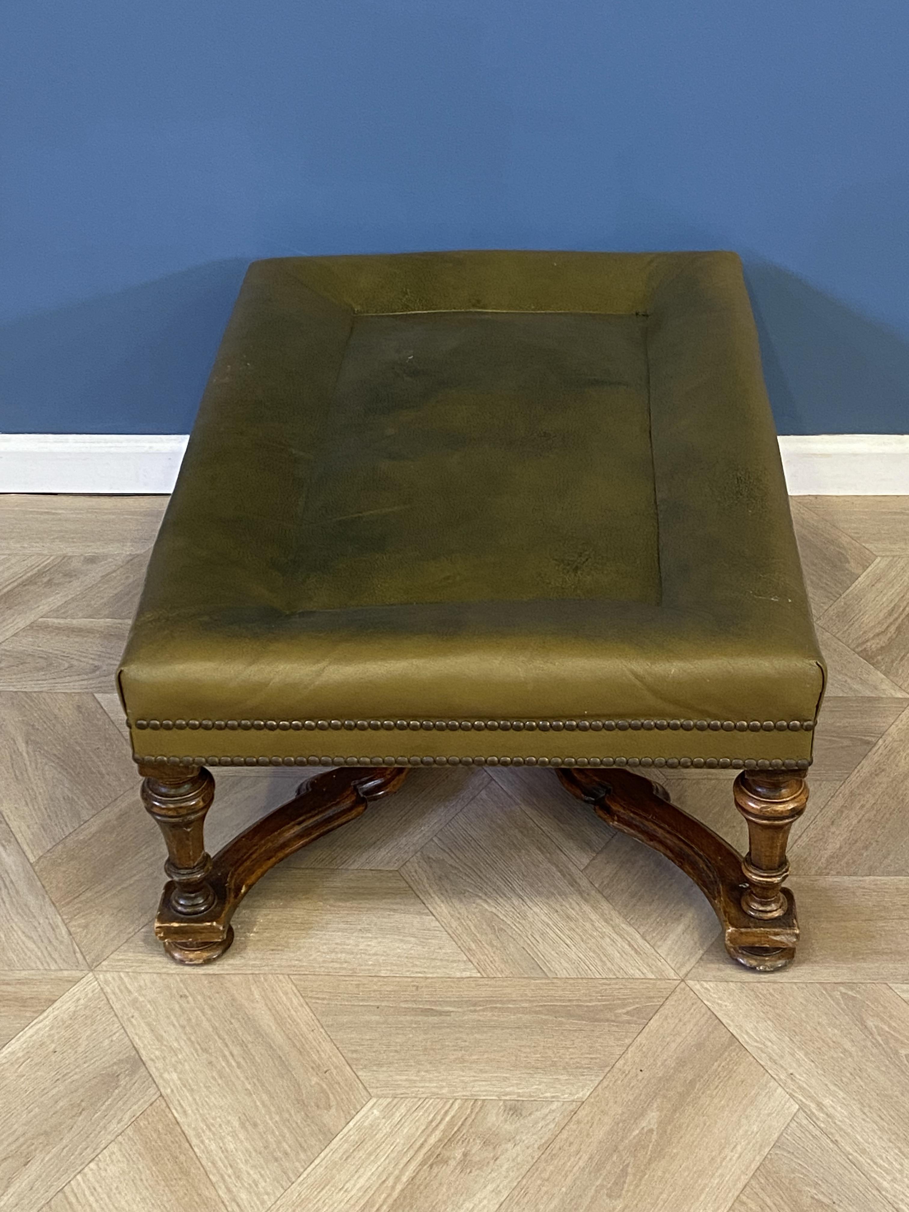 Green leather footstool - Image 5 of 8