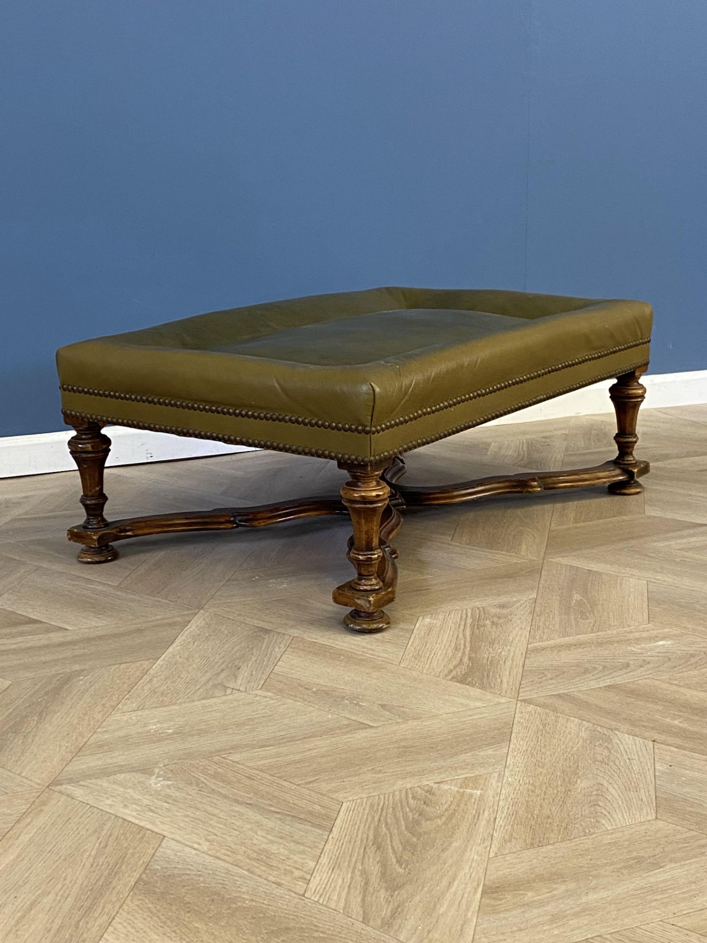 Green leather footstool - Image 3 of 8