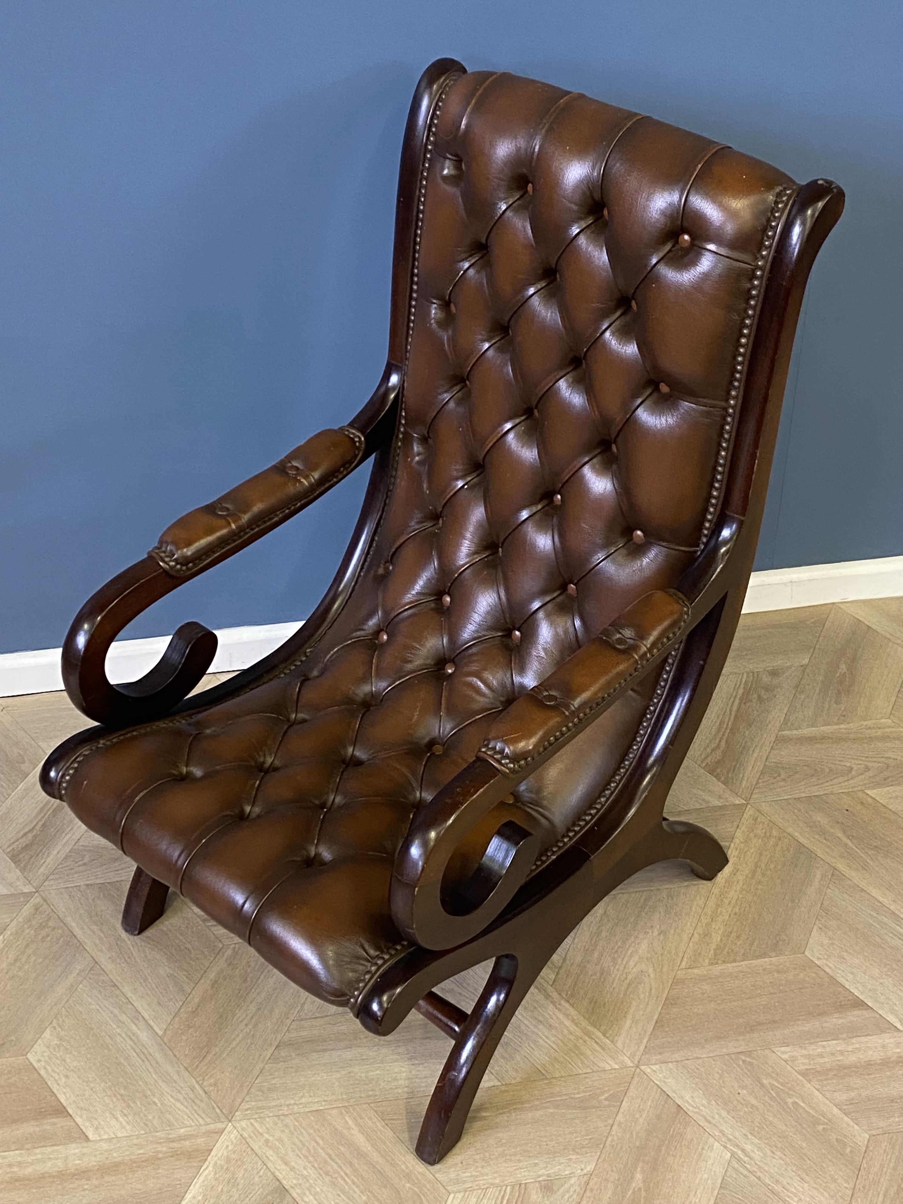 Mahogany framed leather button back armchair - Image 4 of 8