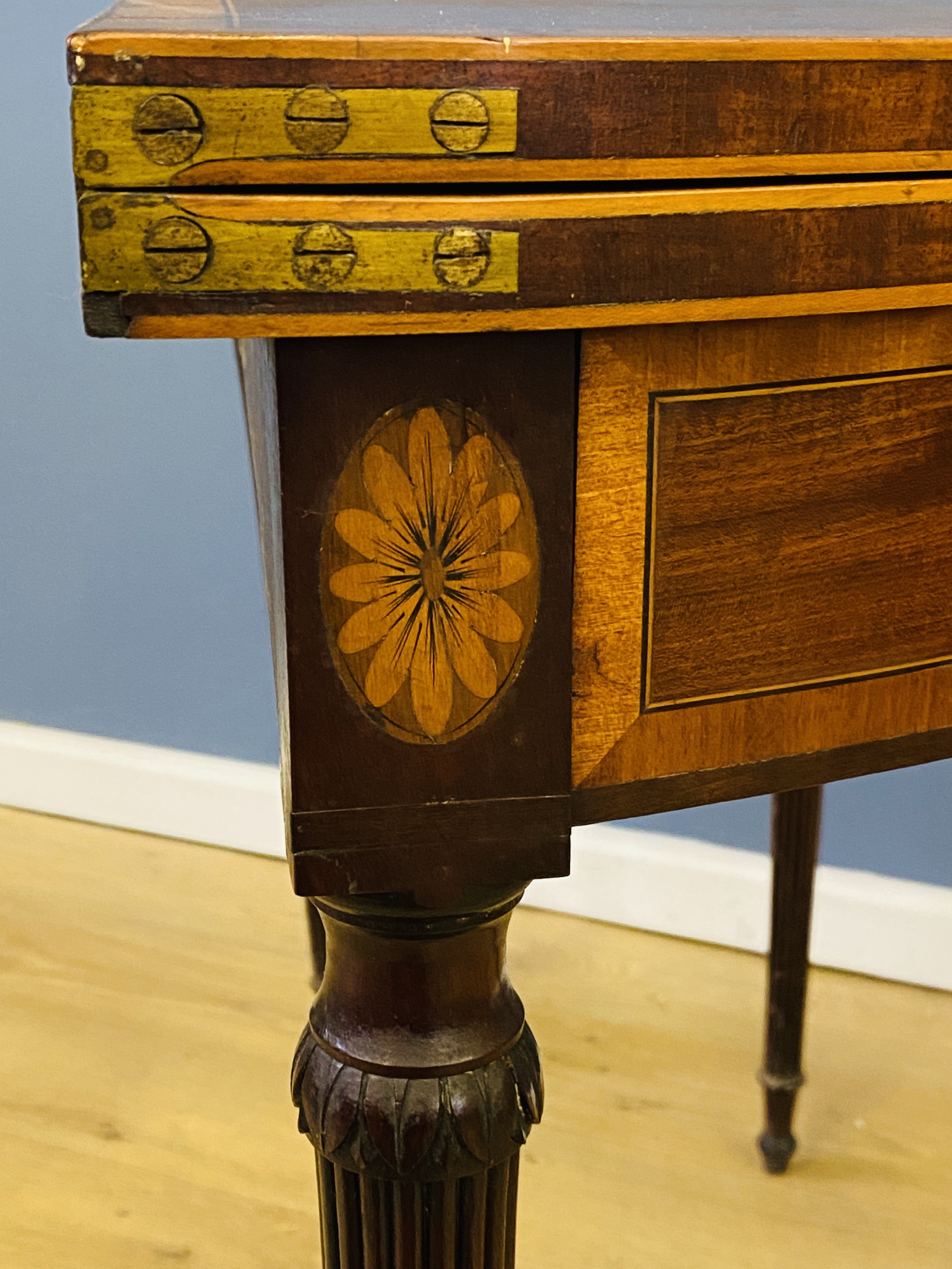 Georgian mahogany demi lune card table - Image 10 of 10