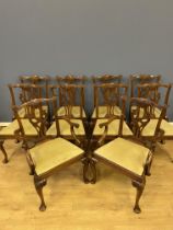 Set of ten 1920's mahogany Chippendale style dining chairs