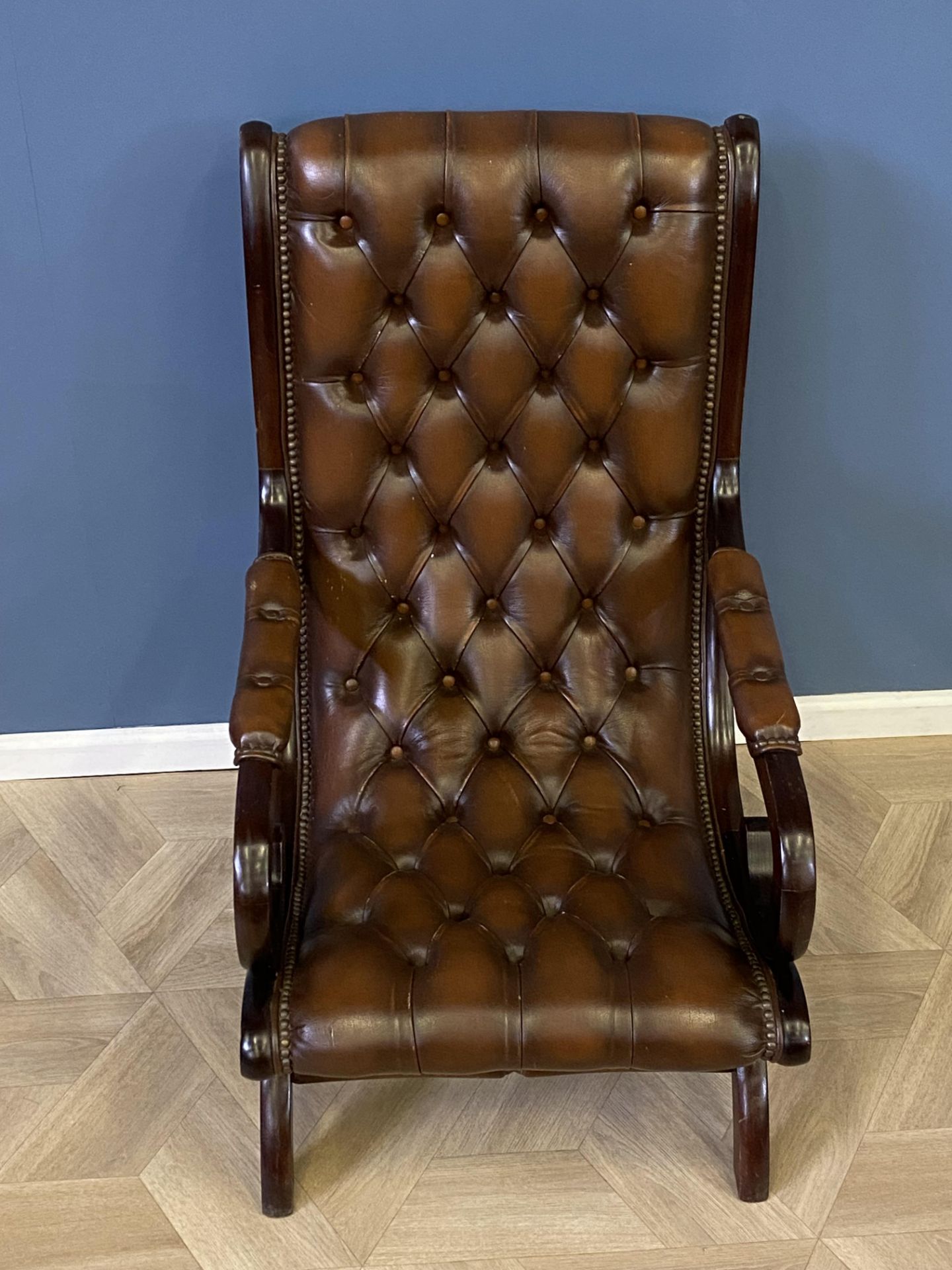 Mahogany framed leather button back armchair - Image 2 of 8