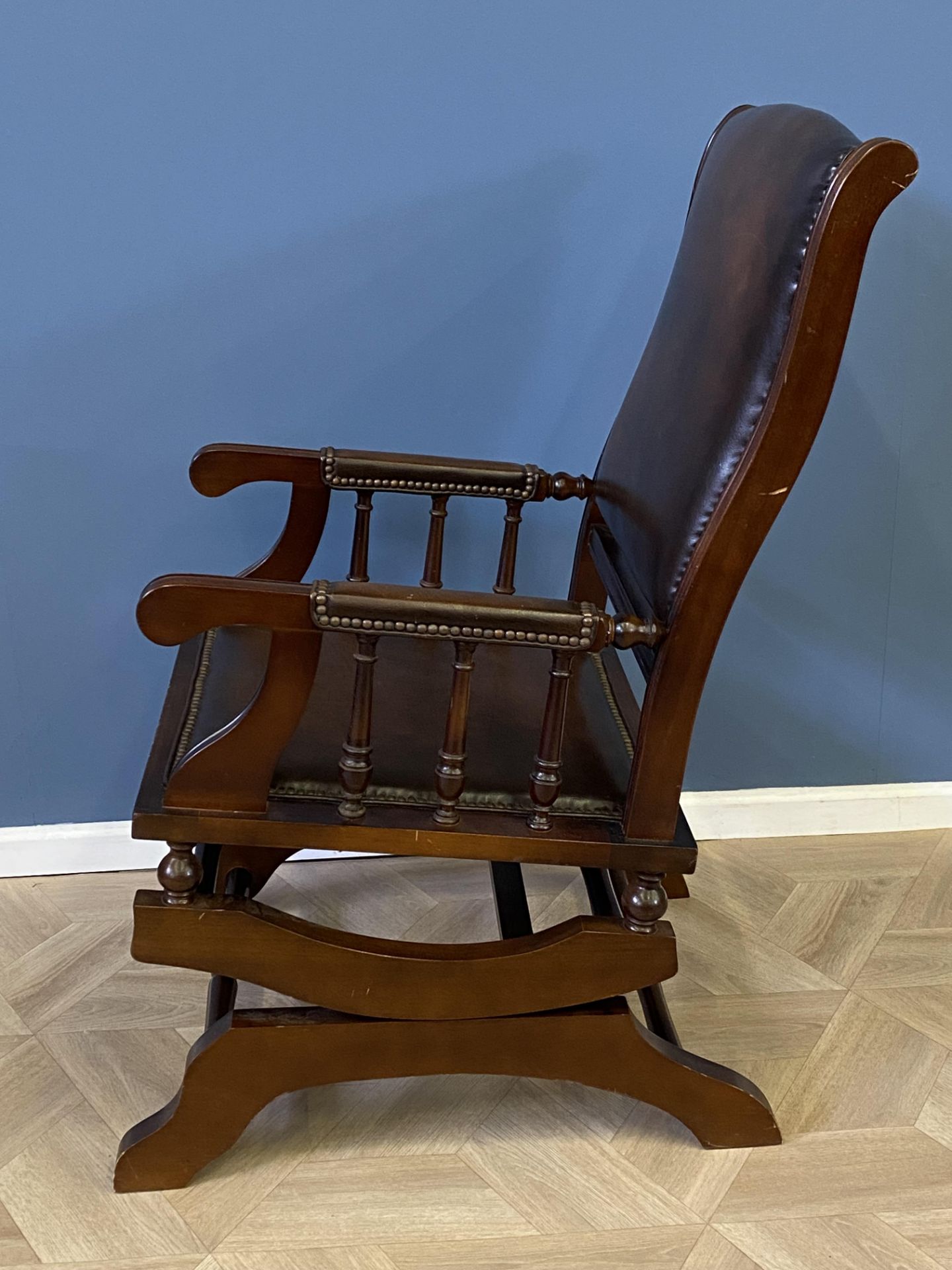 Mahogany framed leather rocking chair - Image 3 of 5