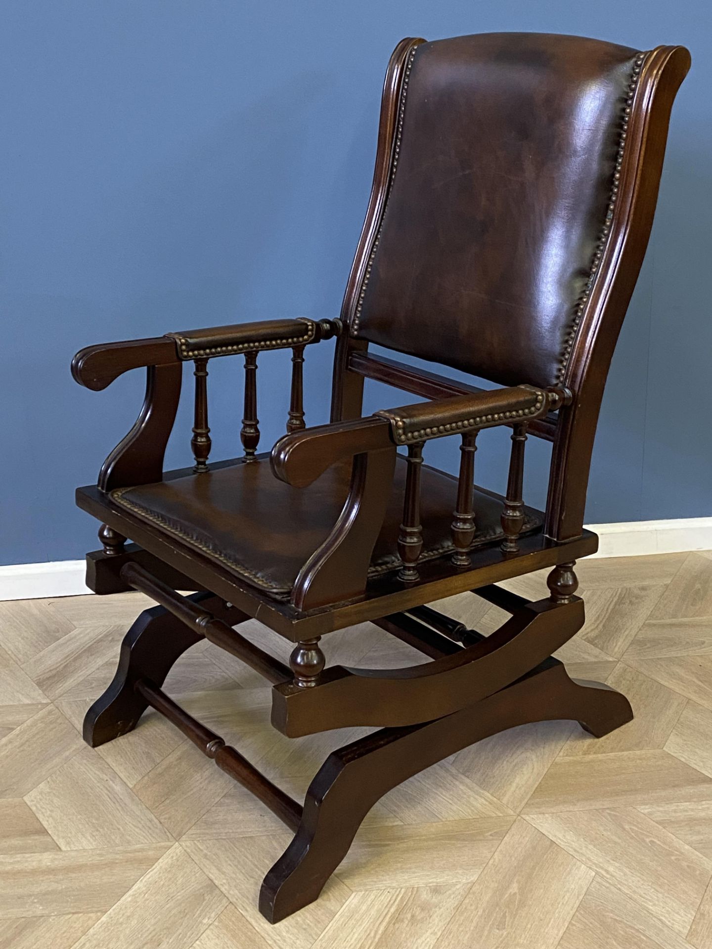 Mahogany framed leather rocking chair - Image 2 of 8