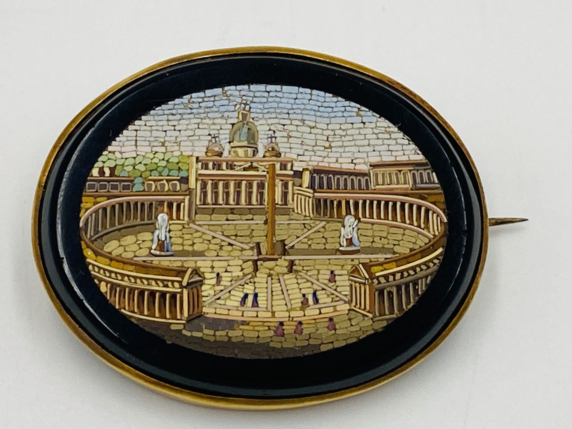 Micro mosaic gold brooch