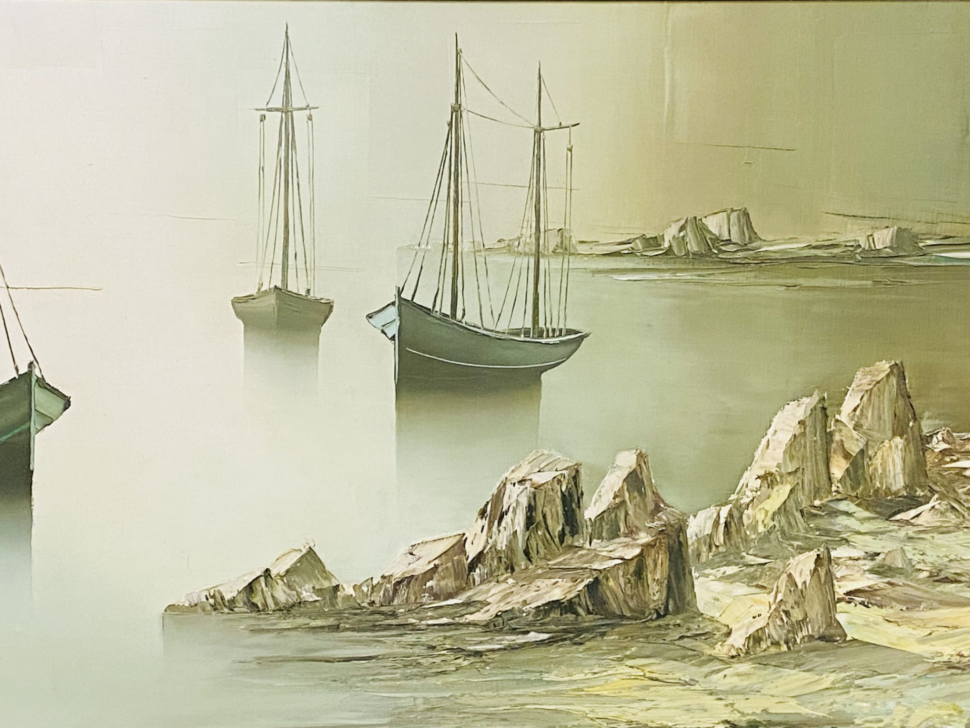 Gilbert Bria - framed oil on canvas of moored boats - Bild 4 aus 5