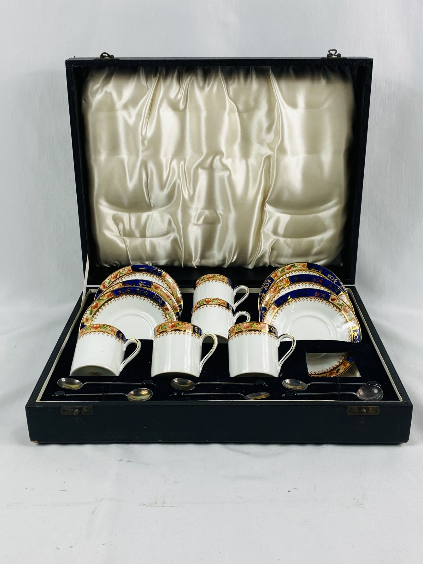 Porcelain part coffee set with silver spoons - Image 7 of 8