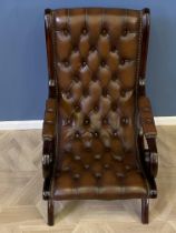 Mahogany framed leather button back armchair