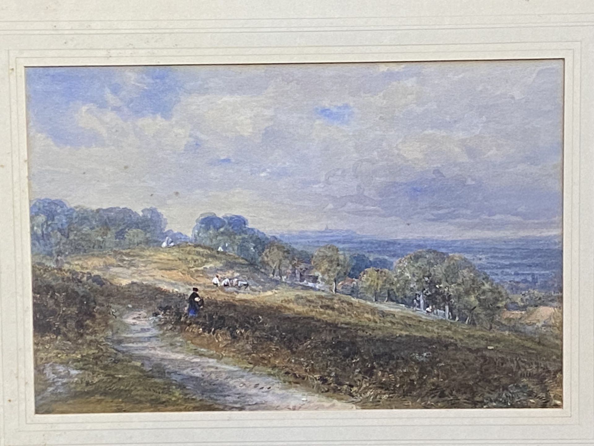Framed and glazed watercolour "On Hampstead Heath" written to border J Ford - Image 3 of 3