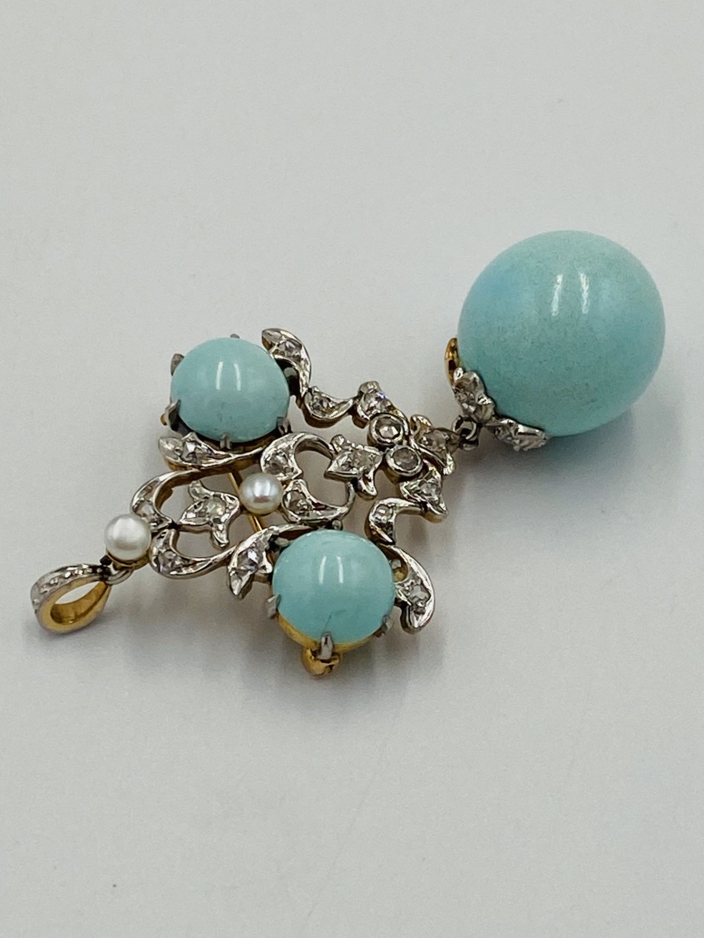 Turquoise and diamond brooch/pendant - Bild 3 aus 5