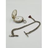 Victorian silver pocket watch together with a silver fob chain