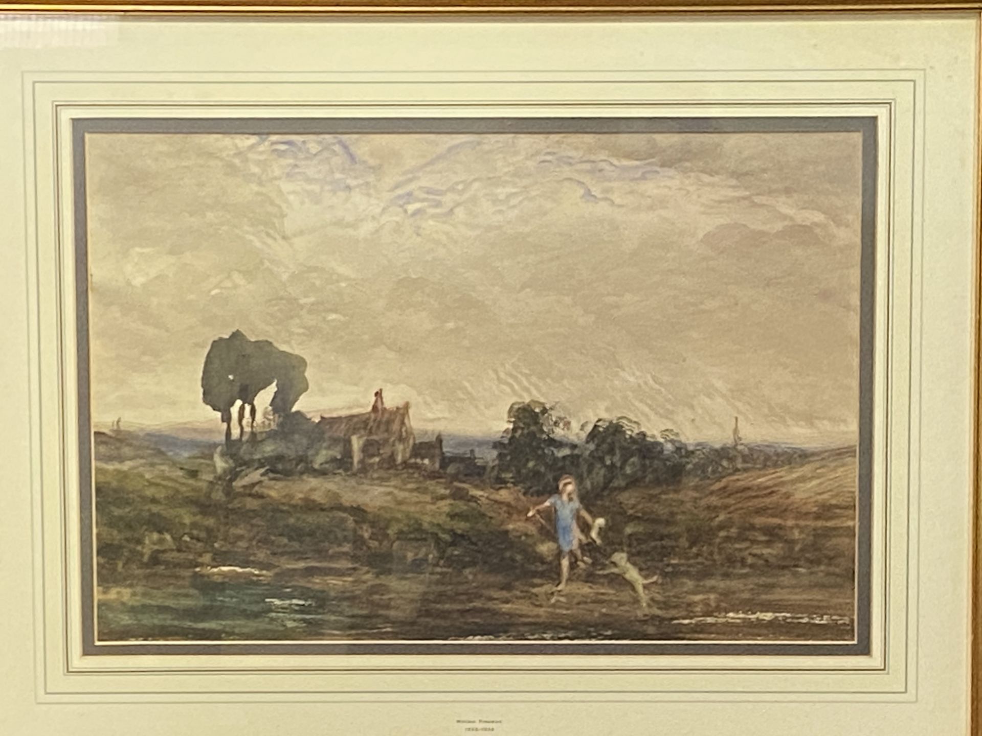 Framed and glazed watercolour of a girl playing with a dog - Bild 3 aus 4