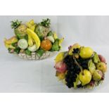 Capodimonte basket of fruit together with a ceramic basket of fruit