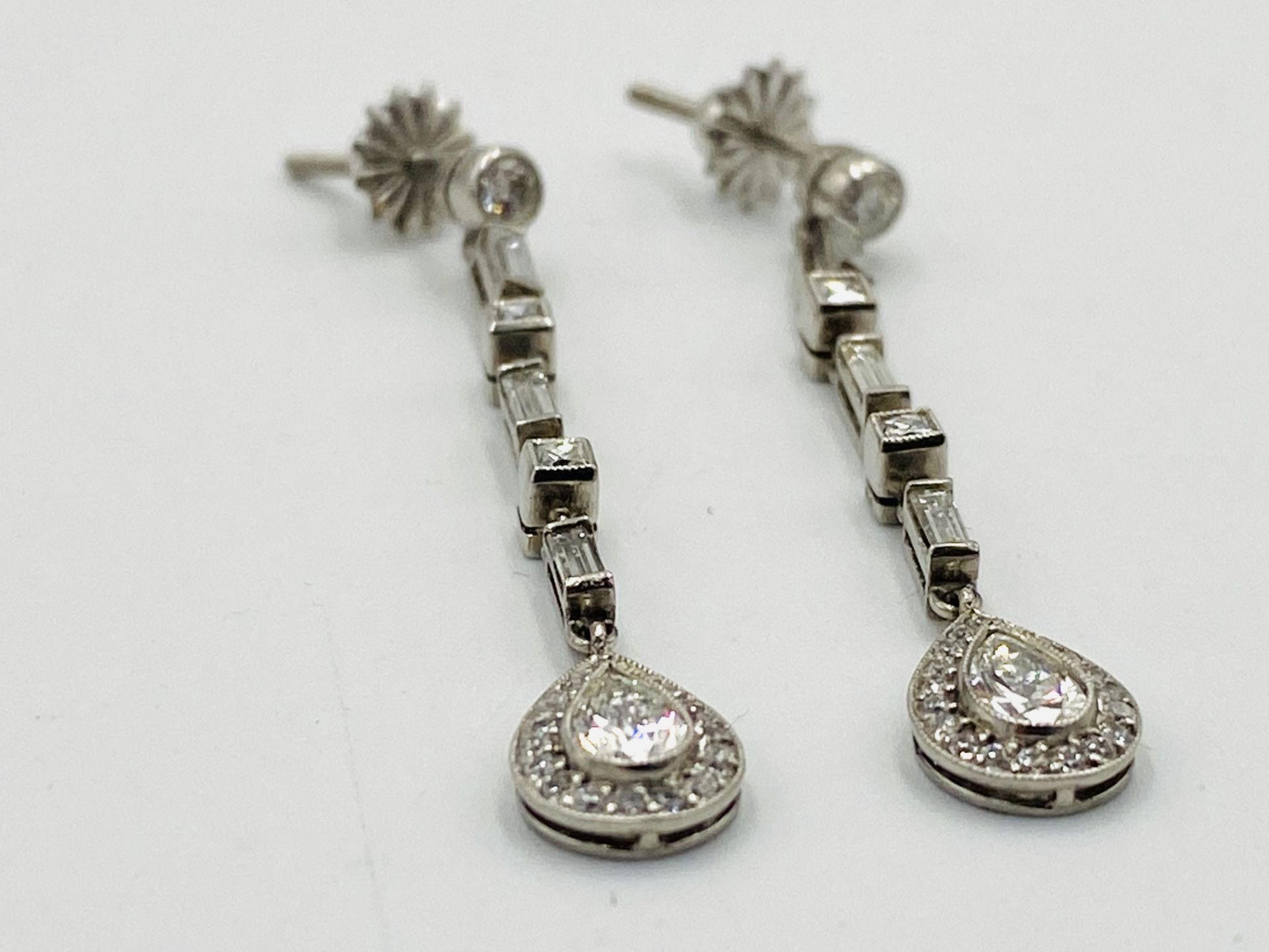 Platinum and diamond drop earrings - Image 3 of 4