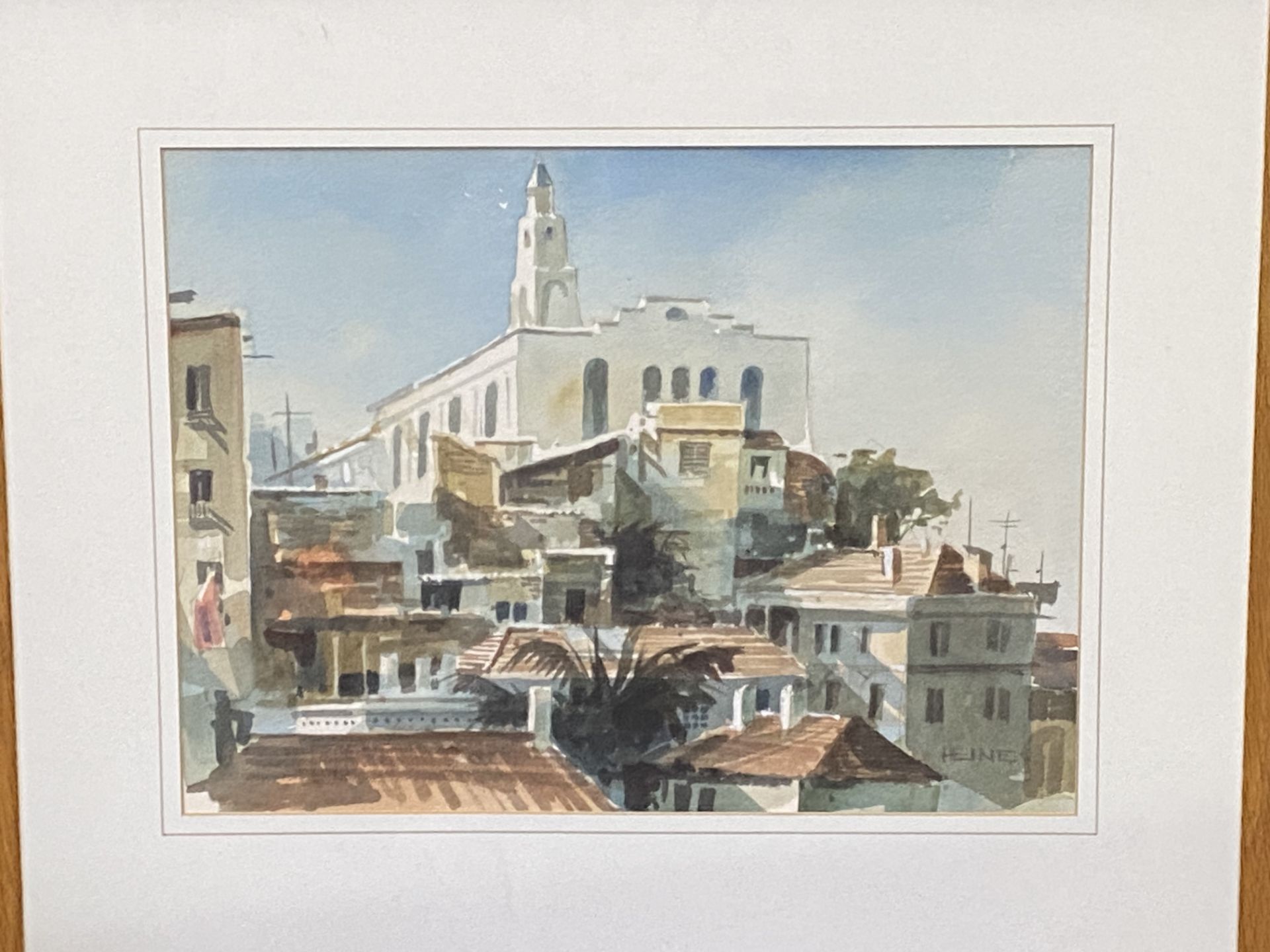 Framed and glazed watercolour of a Mediterranean town - Bild 3 aus 3