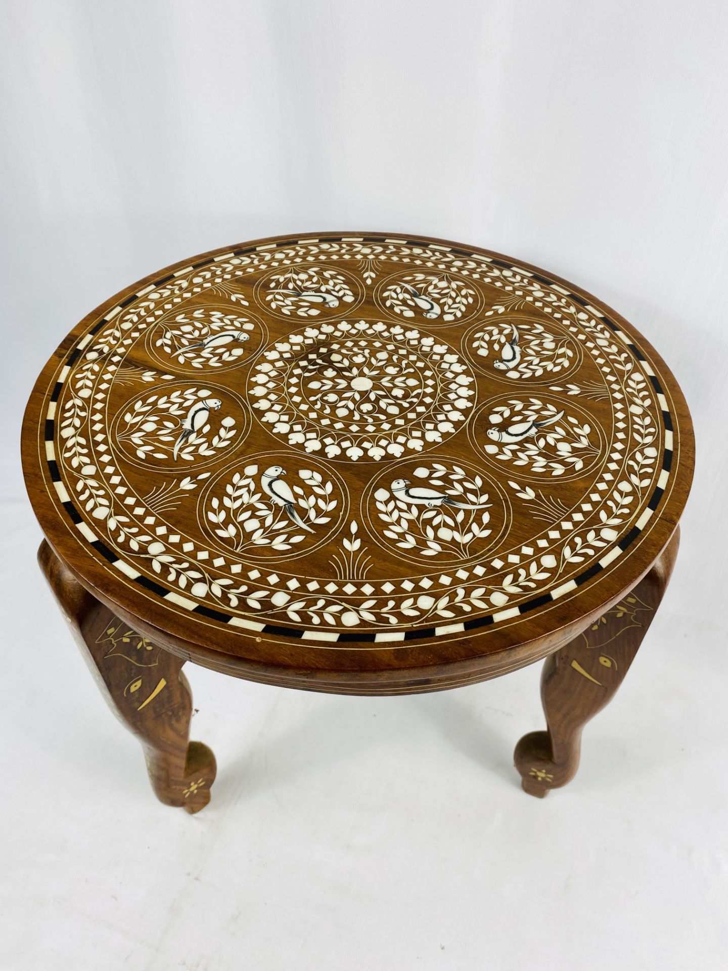 Indian occasional table with bone inlay - Image 3 of 4