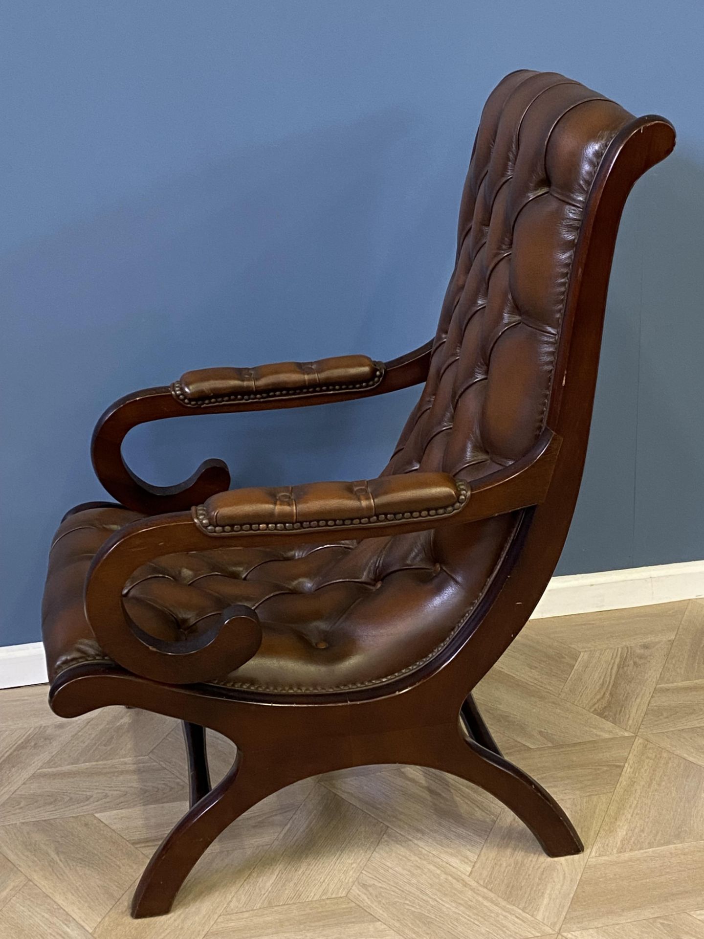 Mahogany framed leather button back armchair - Image 5 of 7