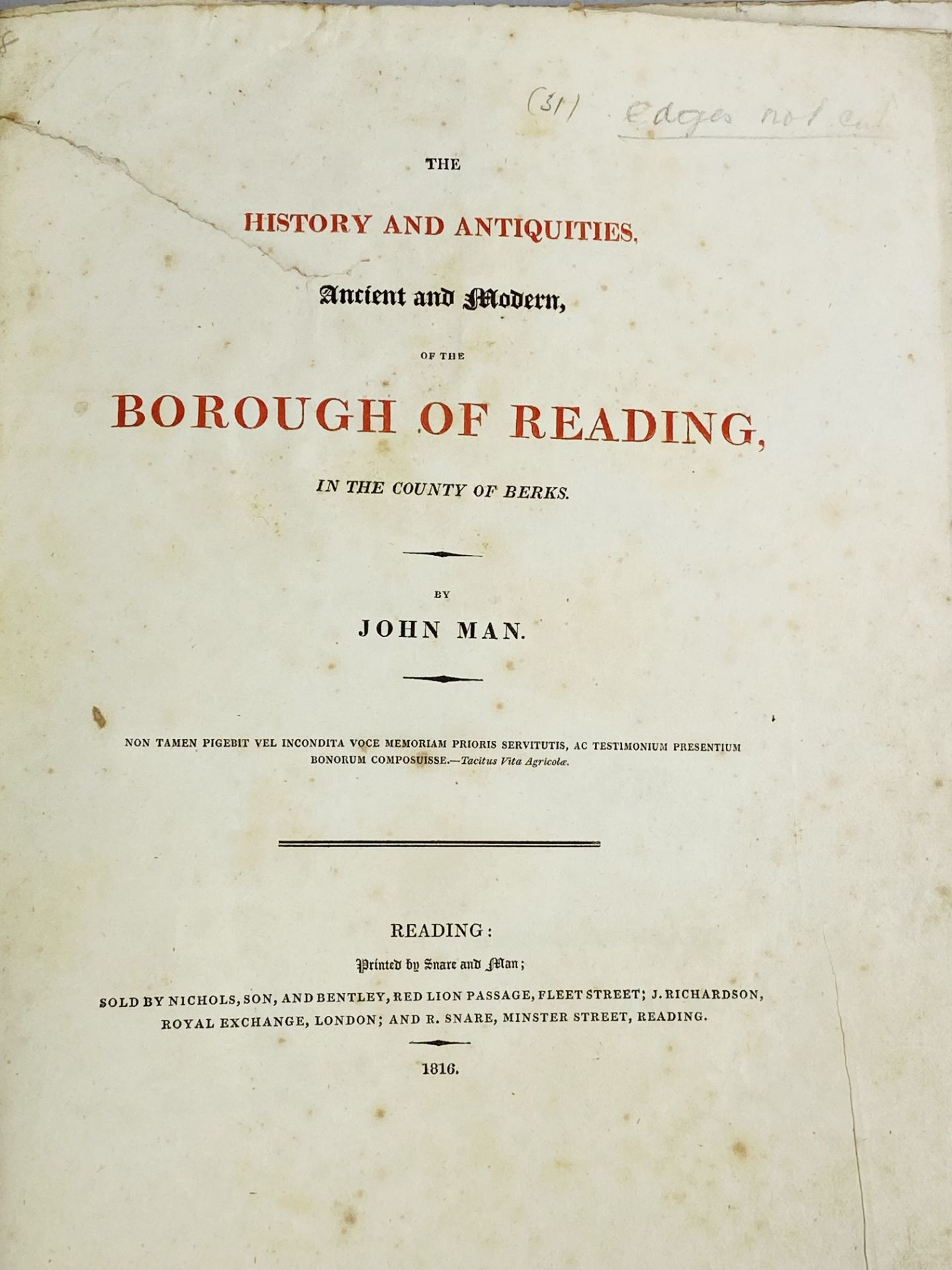 The History and Antiquities of the Borough of Reading by John Man, 1816 - Image 2 of 4
