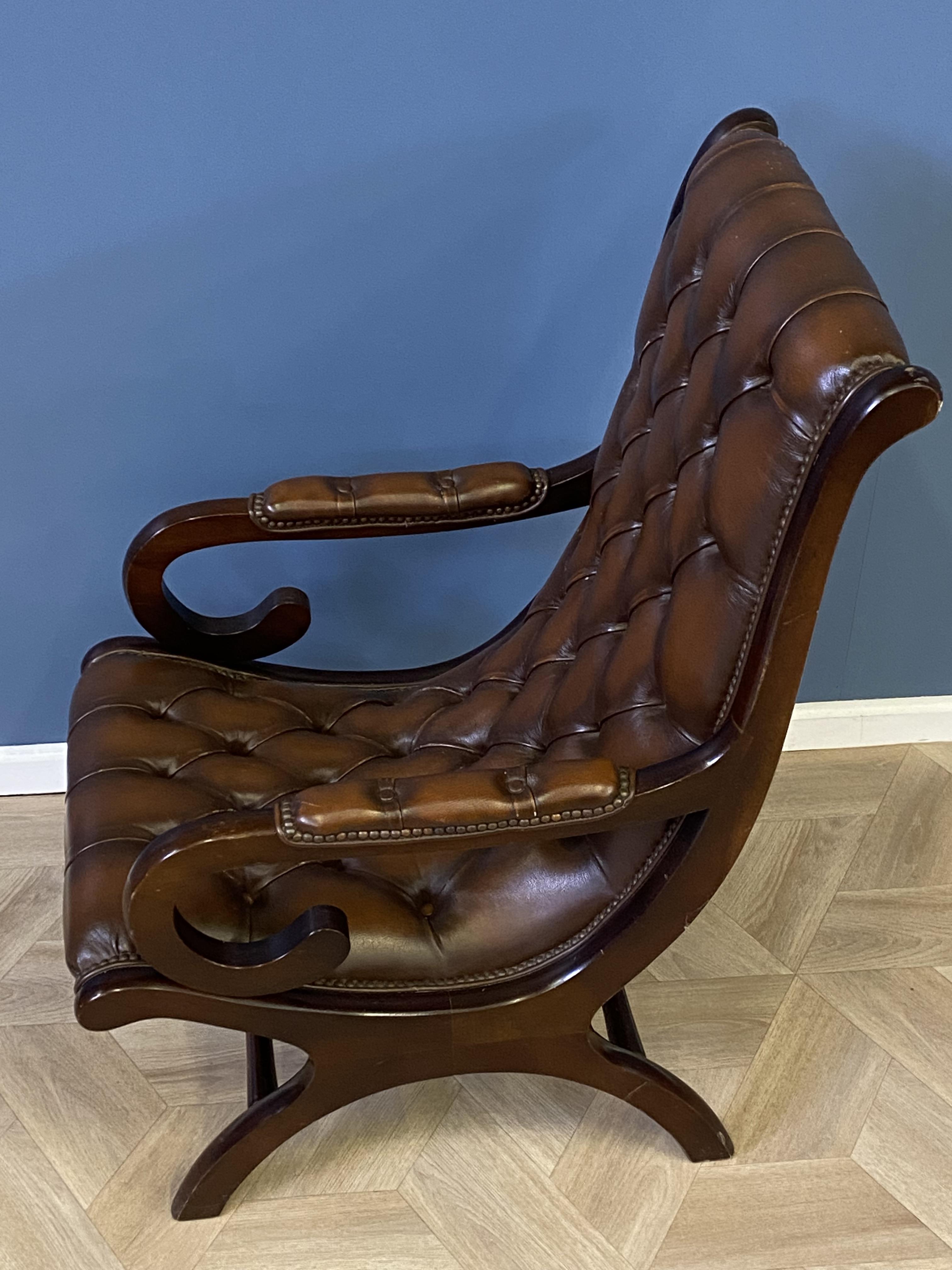 Mahogany framed leather button back armchair - Image 6 of 8