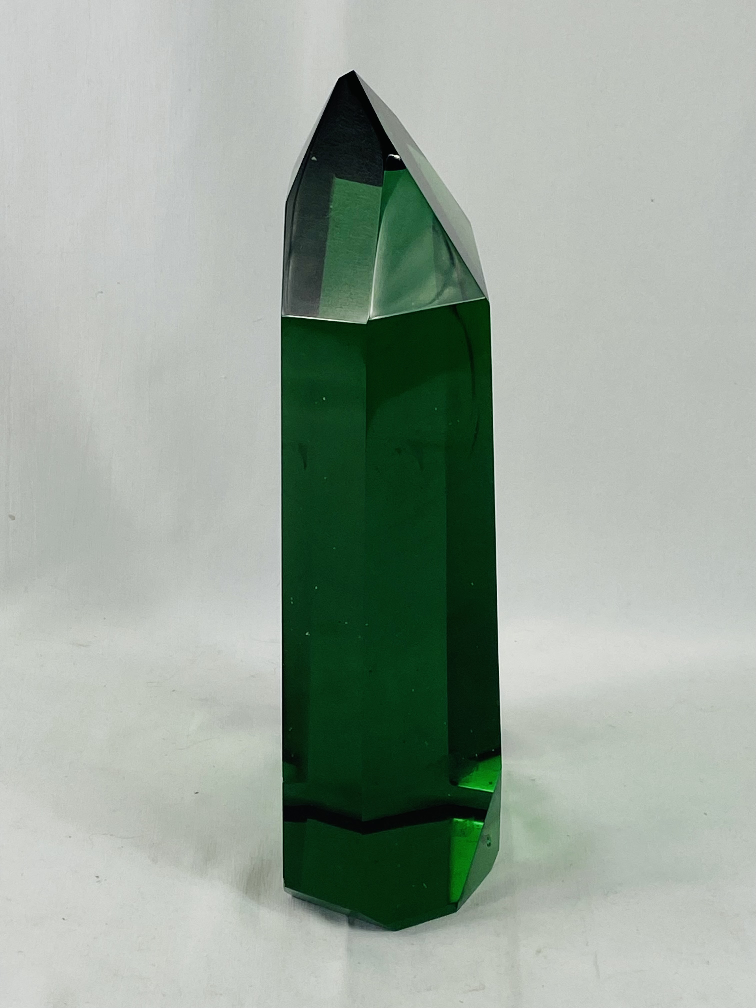 Green glass six sided obelisk. - Image 2 of 4
