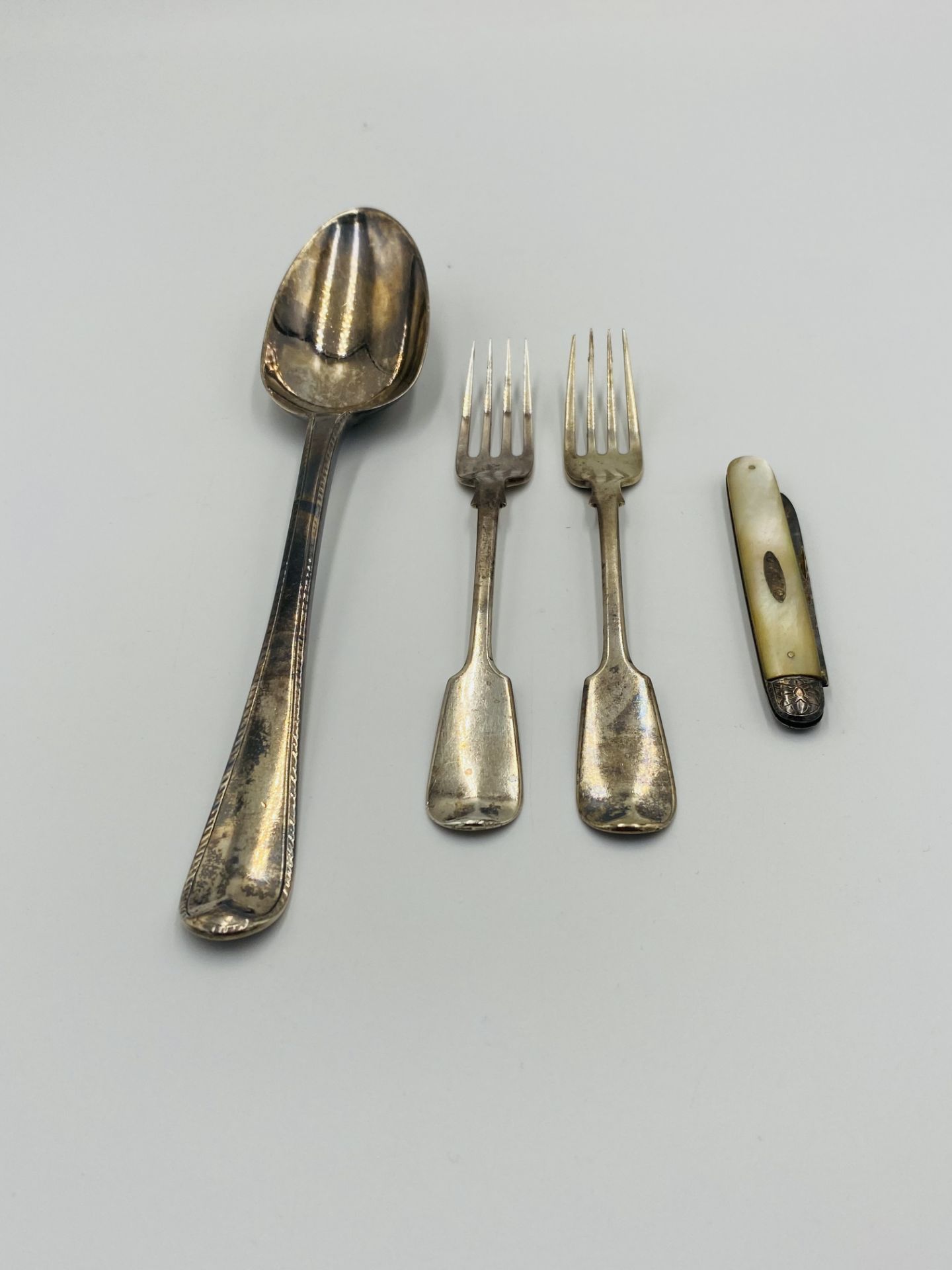 George III silver table spoon, together with other items of silver - Image 3 of 7
