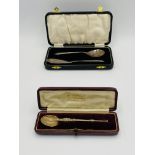 Silver gilt anointing spoon together with a boxed silver spoon and knife
