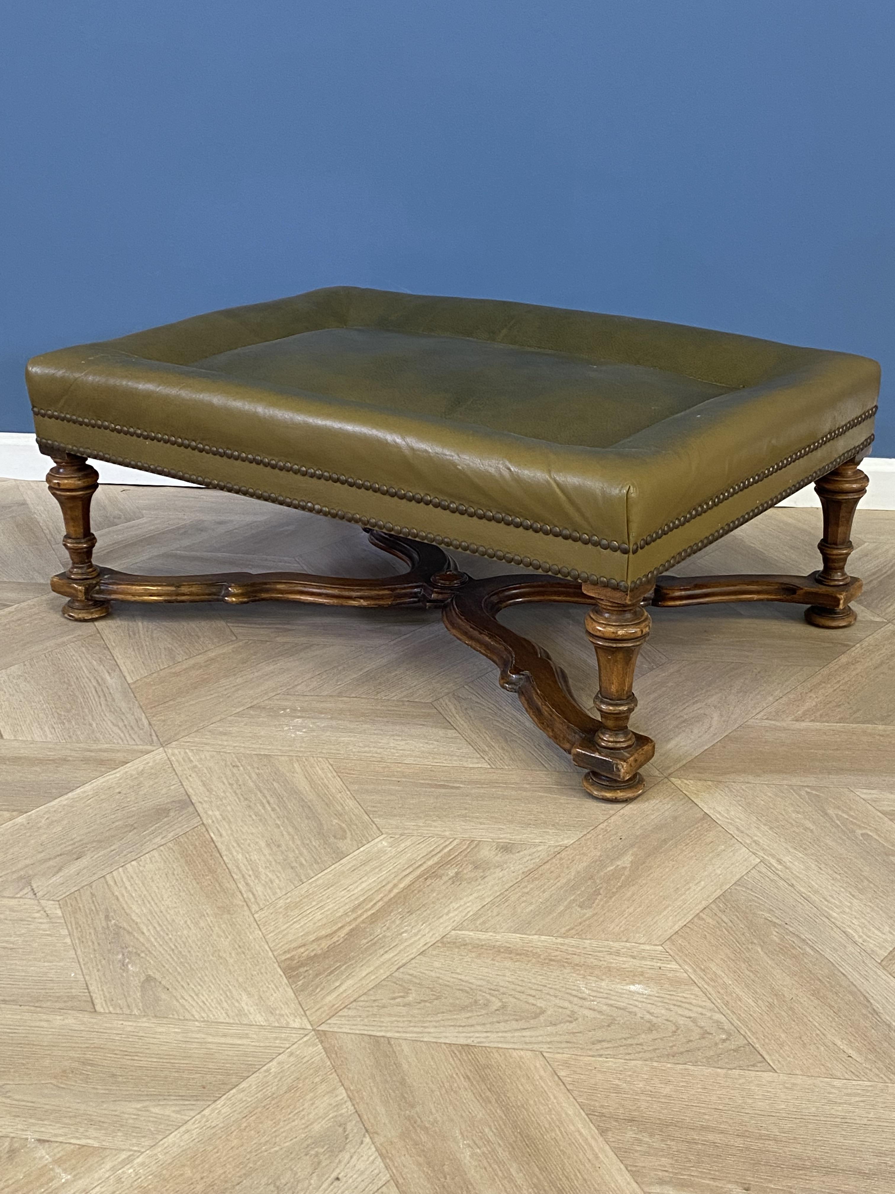 Green leather footstool - Image 4 of 8