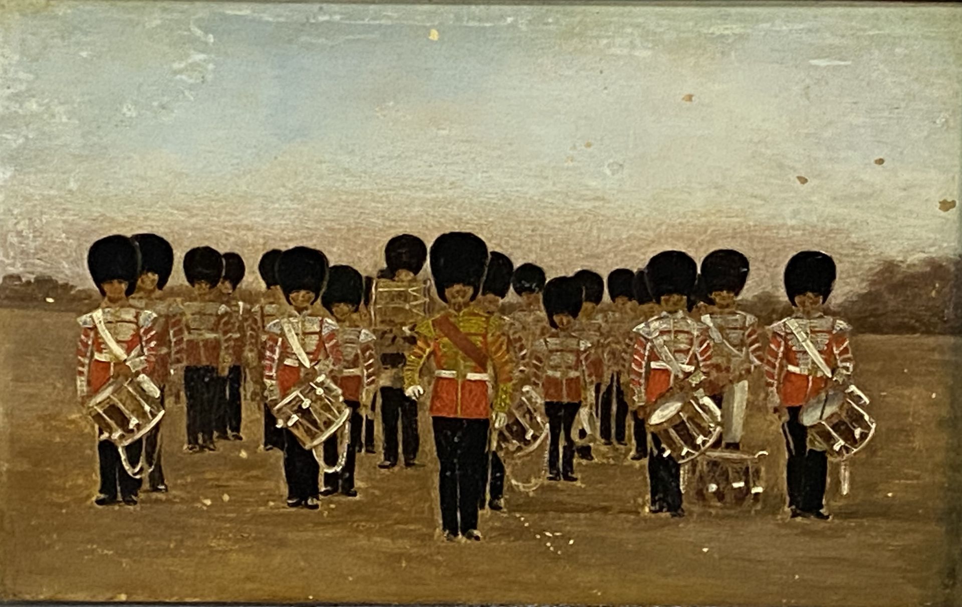 Two framed oil on panels of the Band of the Guards