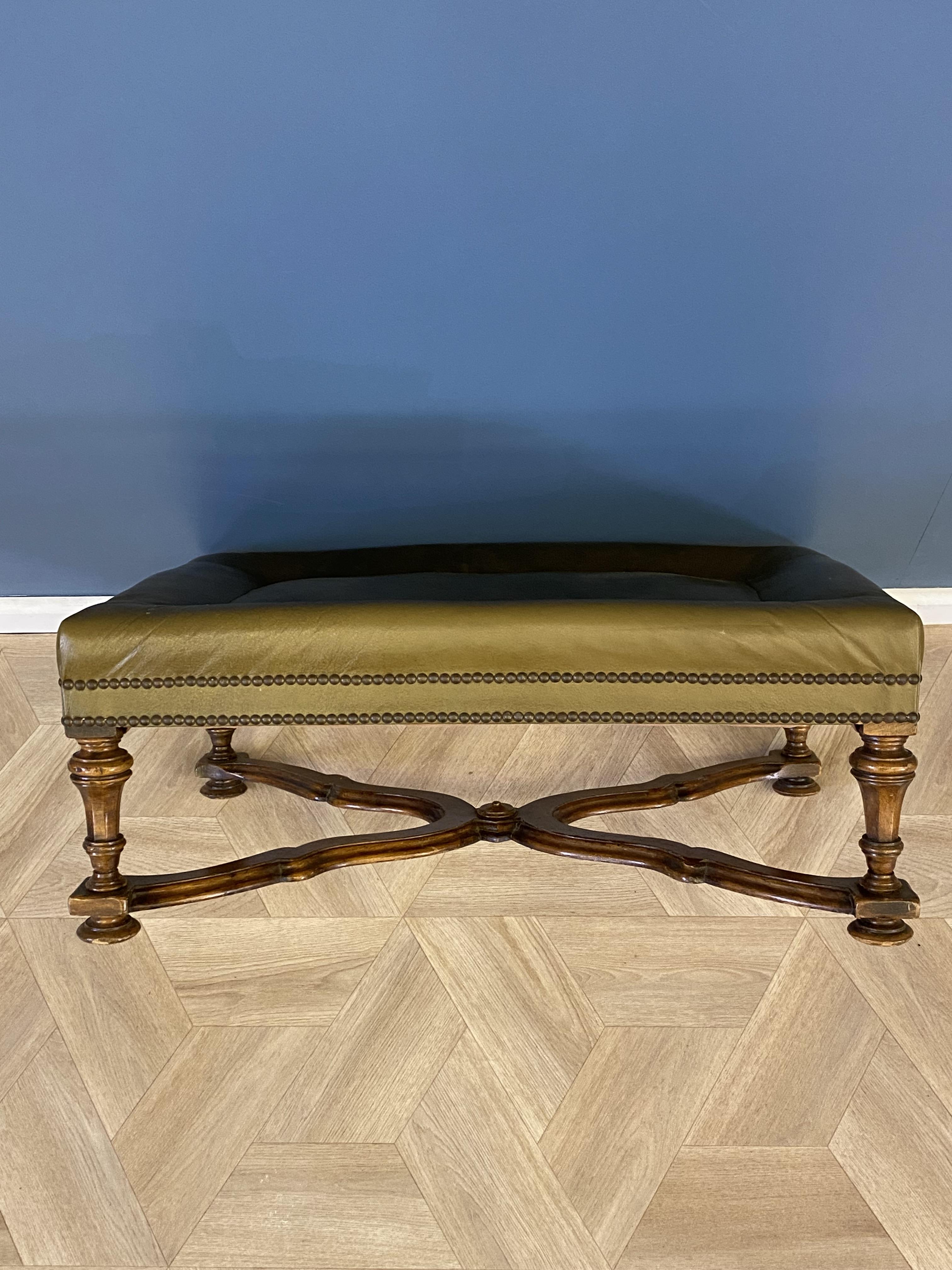 Green leather footstool - Image 7 of 8