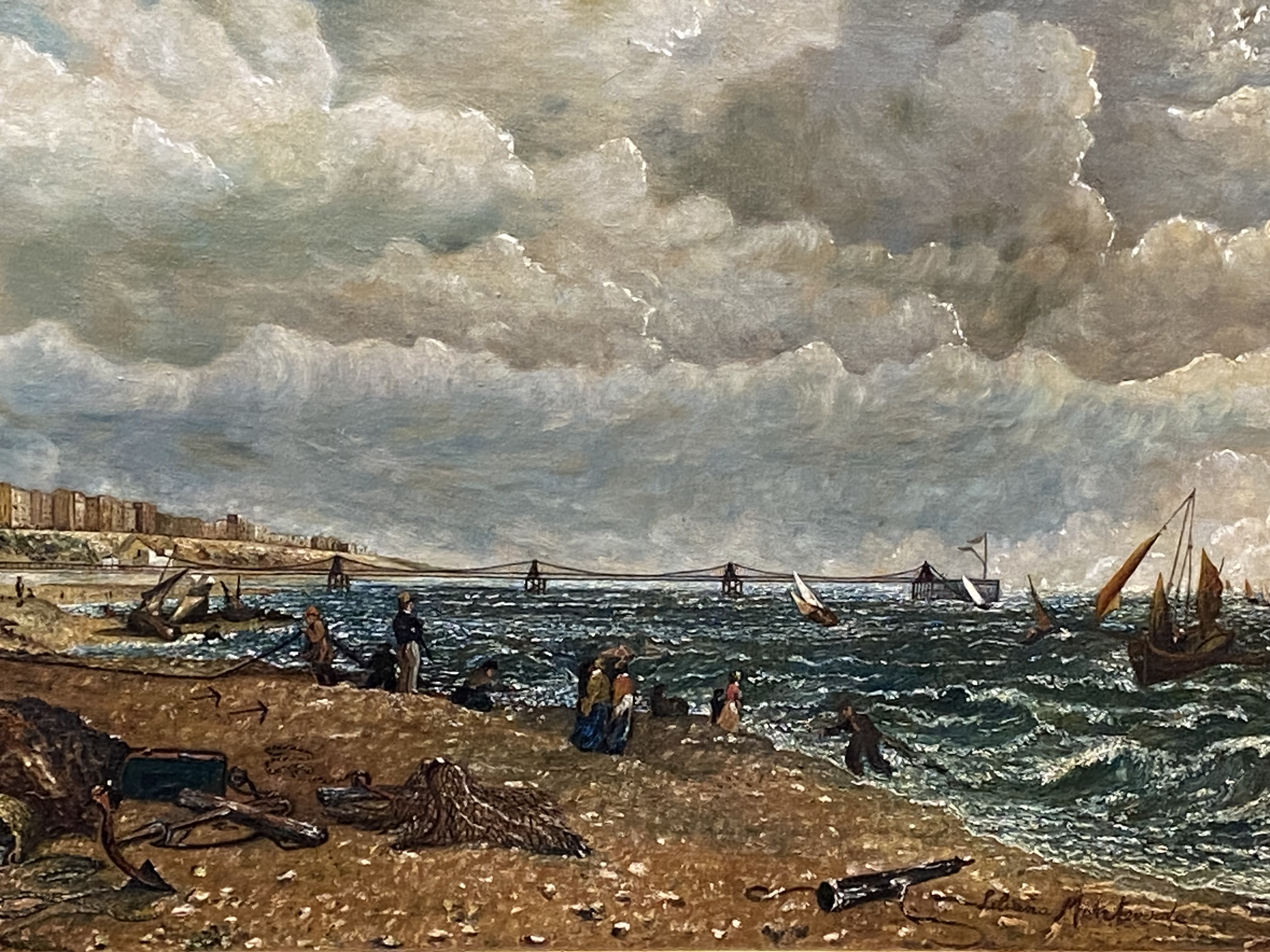 Framed oil on canvas of a Victorian coastal scene - Image 3 of 4