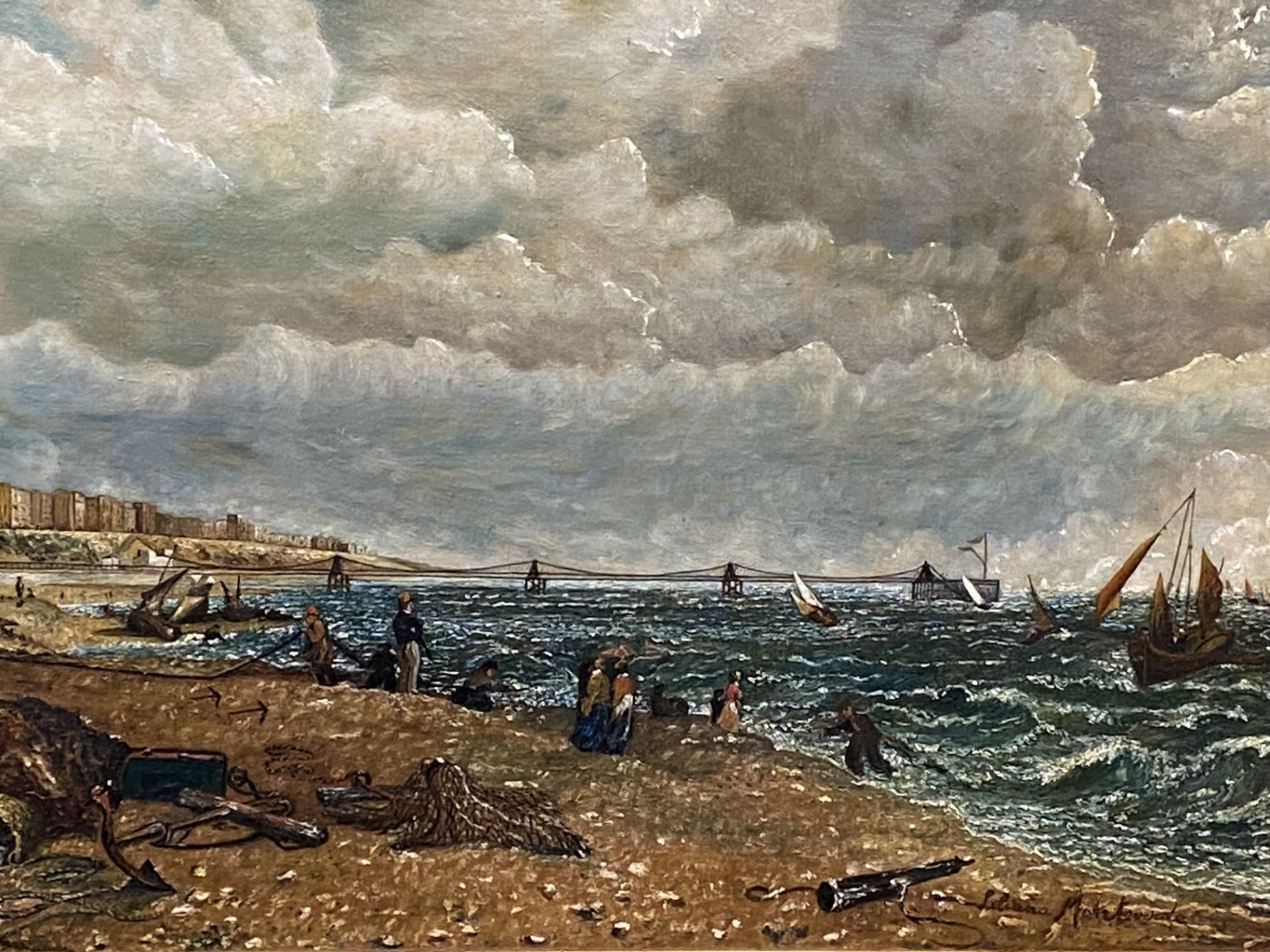 Framed oil on canvas of a Victorian coastal scene - Image 3 of 4