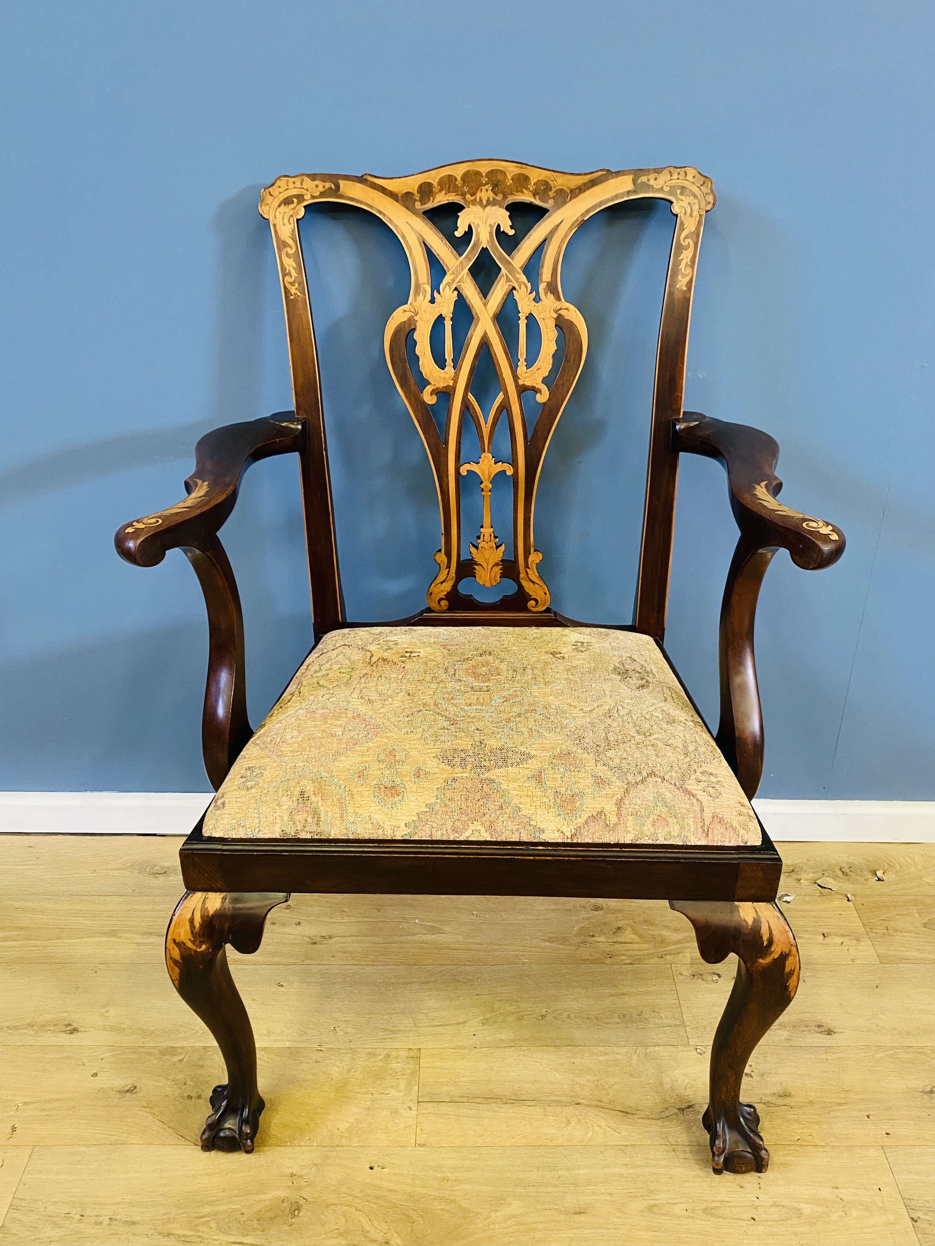 1920's mahogany Chippendale style open armchair