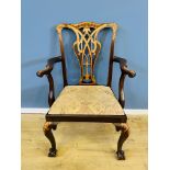 1920's mahogany Chippendale style open armchair