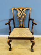 1920's mahogany Chippendale style open armchair