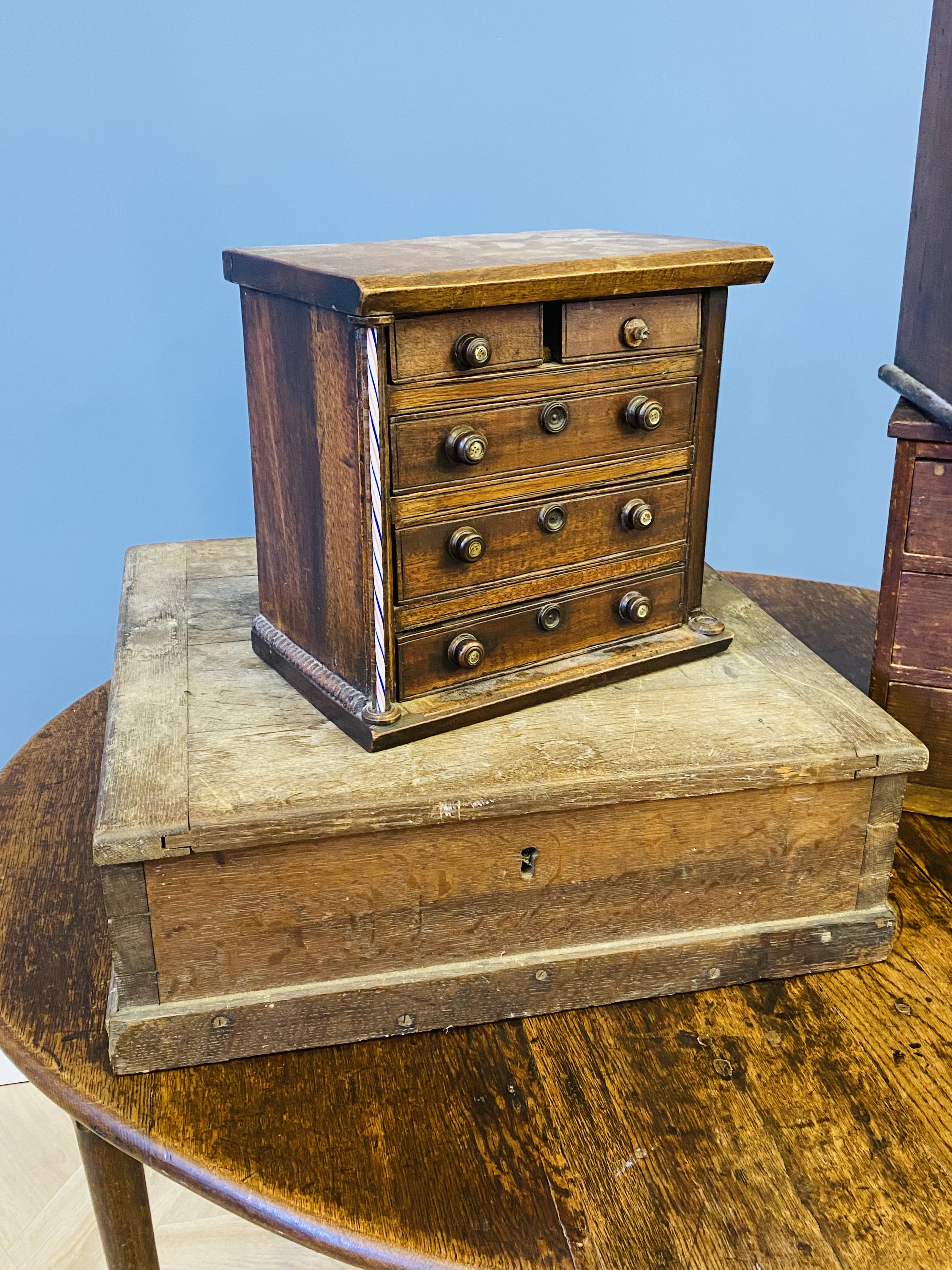 Apprentice chest, two banks of drawers and an oak box - Image 8 of 10