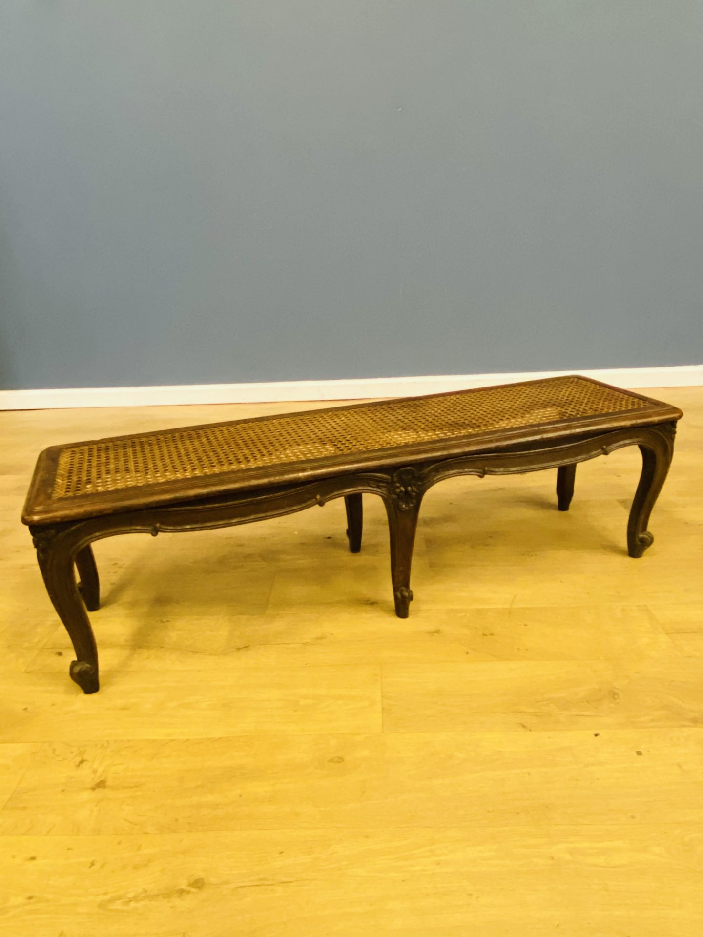 French walnut footstool with cane worktop - Image 3 of 6