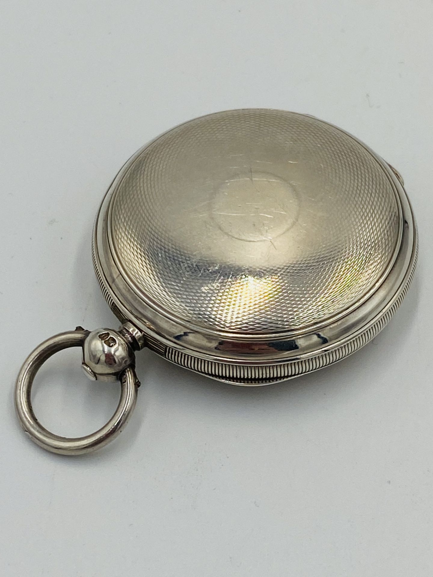 Victorian silver pocket watch together with a silver fob chain - Image 3 of 7